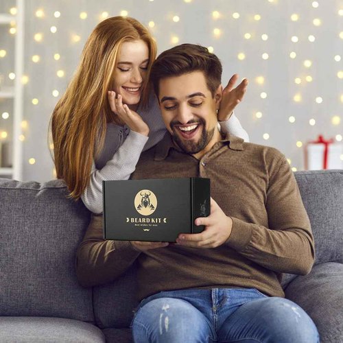 Beard Kit Gifts for Men, Father's Day Birthday Gifts for Men Dad Him, Grooming & Trimming Tool Complete Set, Beard Care Kit with 2 Beard Growth Oil/Balm/Brush/Comb/Shaving Soap/Cup&Storage Bag