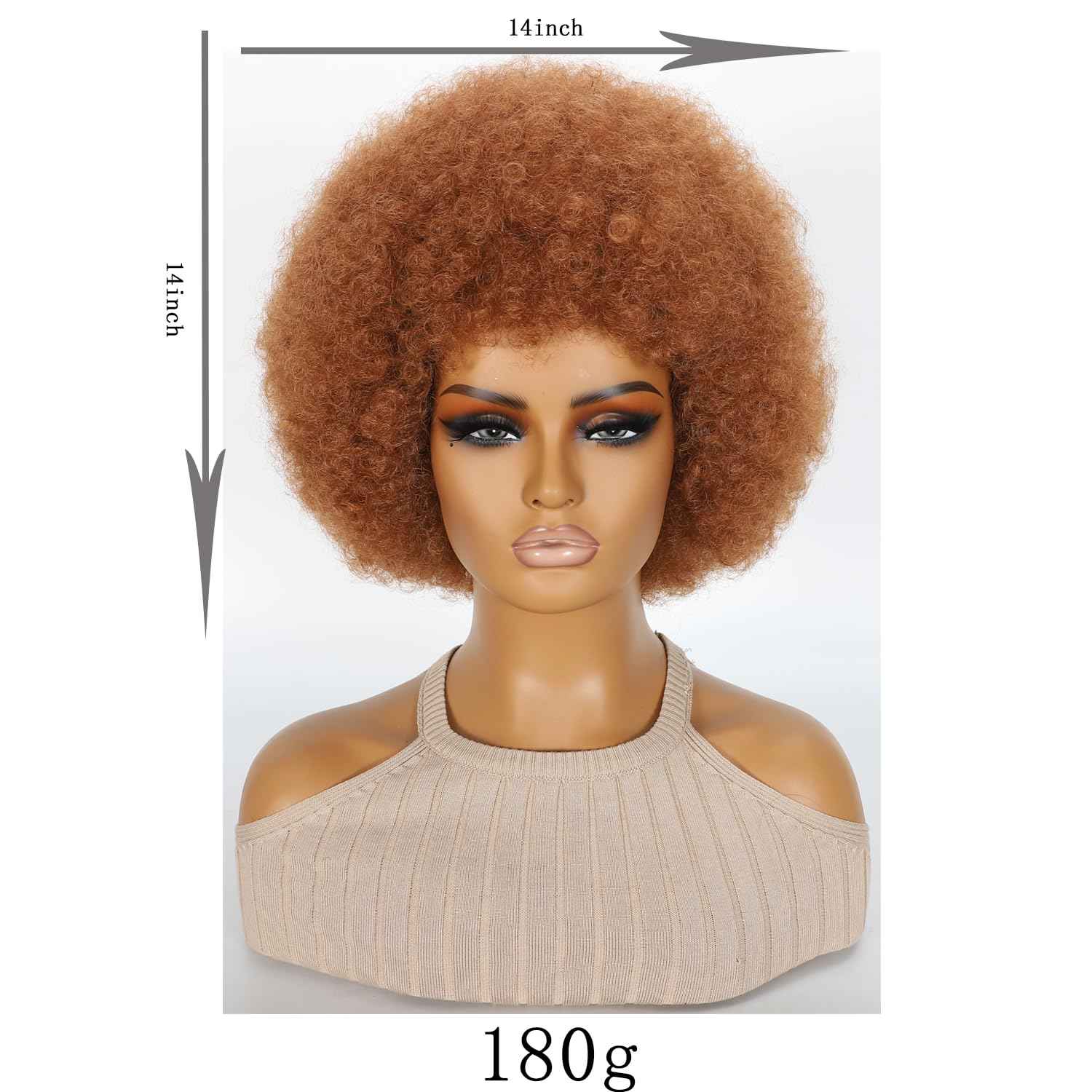HOTJAR Afro Wigs for Black Women 70s Mixed Brown Afro Kinky Curly Wig Bouncy Huge Fluffy Puff Wigs Synthetic Hair for Cosplay Daily and Party (30#)