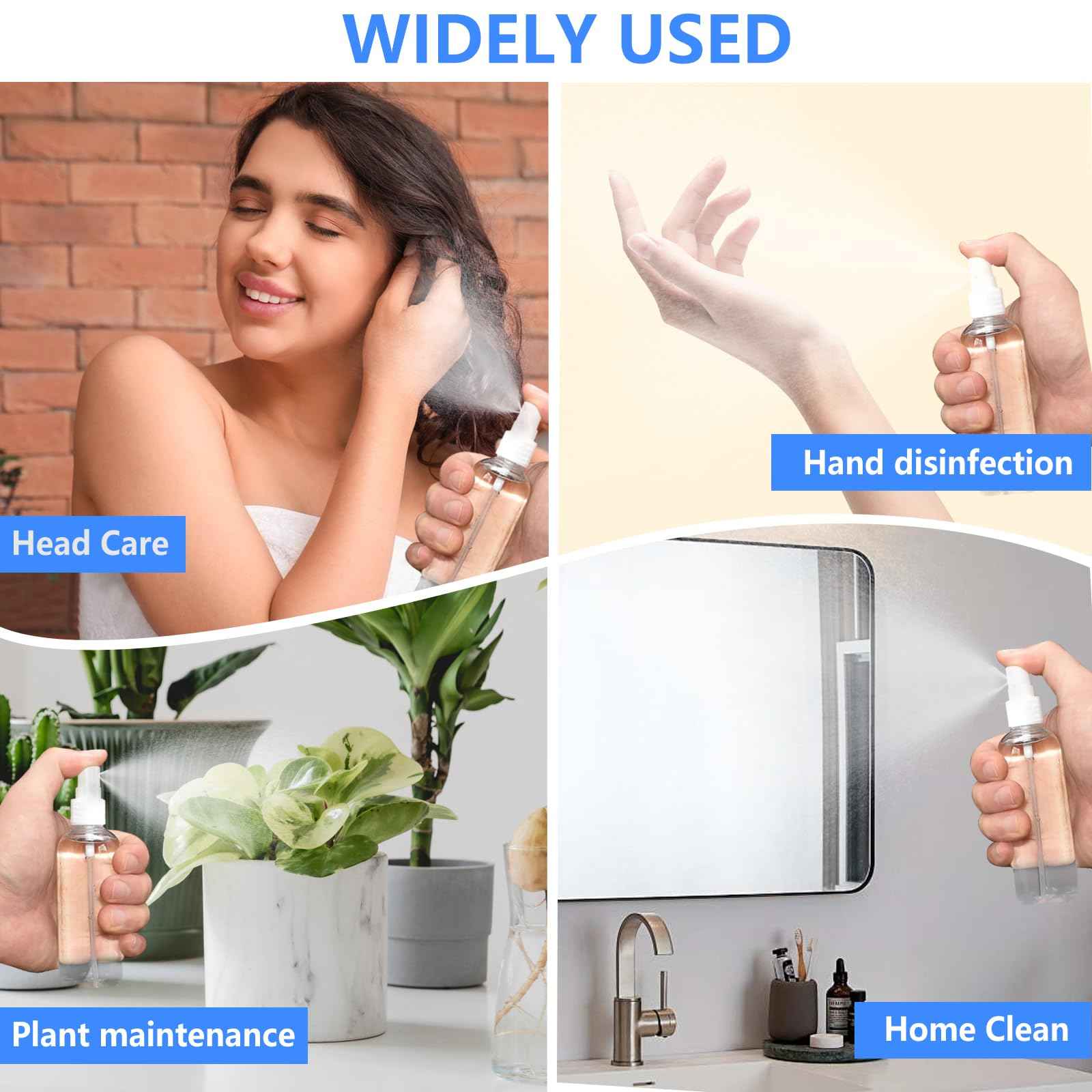 DTDNZKN 4 Pack 2 Oz (50ml) Mini Spray Bottles Clear Travel Size Spray Bottles Leak Proof with Funnels and Labels