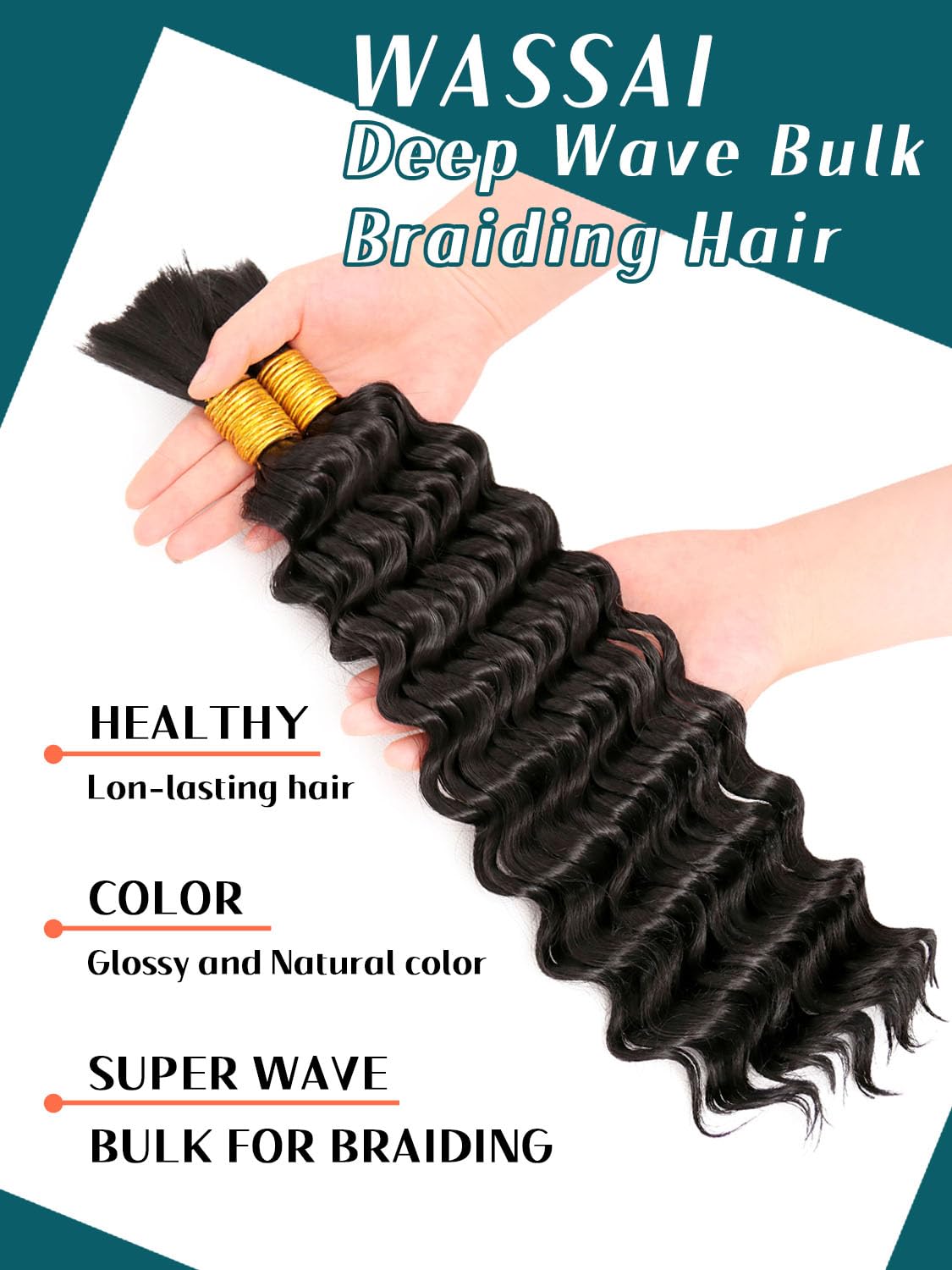 Deep Wave Bulk Hair for Braiding 200g Curly Hair for Bohemian Knotless Braids 2 Boundle Boho Braids Curls 20 Inch Boho Hair for Micro Braiding No Weft, Naturl Black