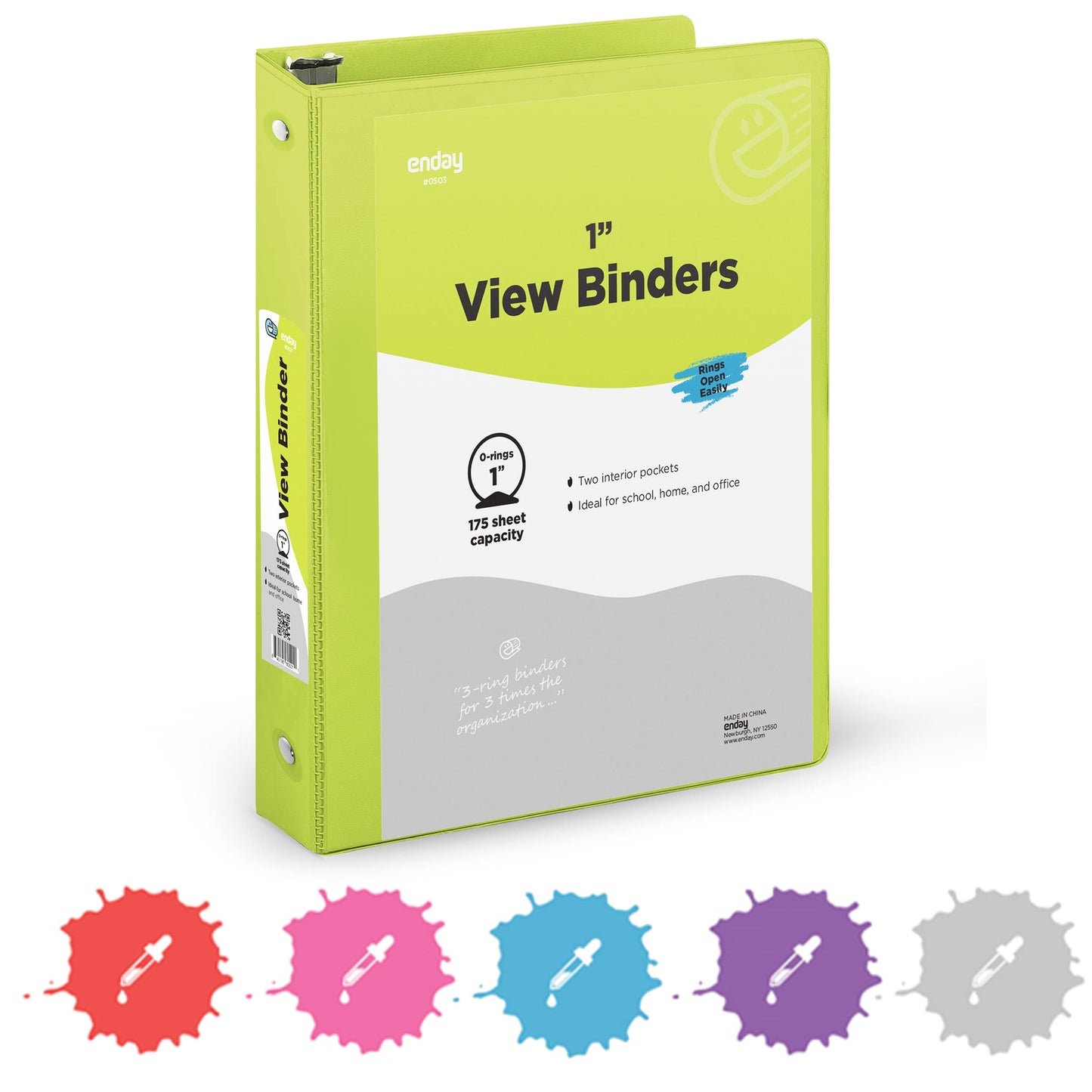 1 Inch 3 Ring Binder 1” Binder Green Clear View Cover with 2 Inside Pockets, Colored School Supplies Office and Home Binders – by Enday