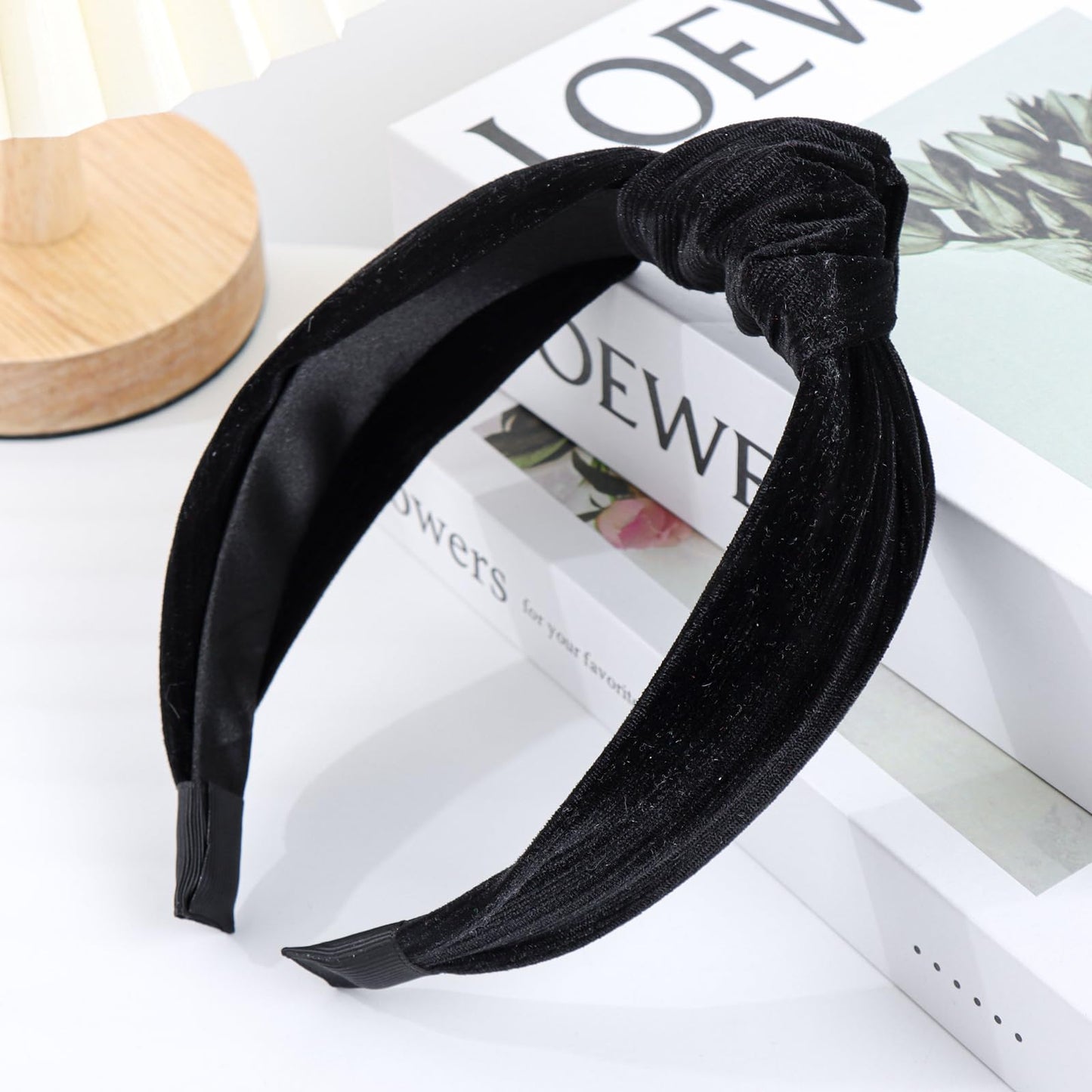 YanJie Velvet Knotted Headbands for Women Black Knotted Headbands Elastic Non Slip Wide Head Band for Women Girls Fashion Headbands Gift