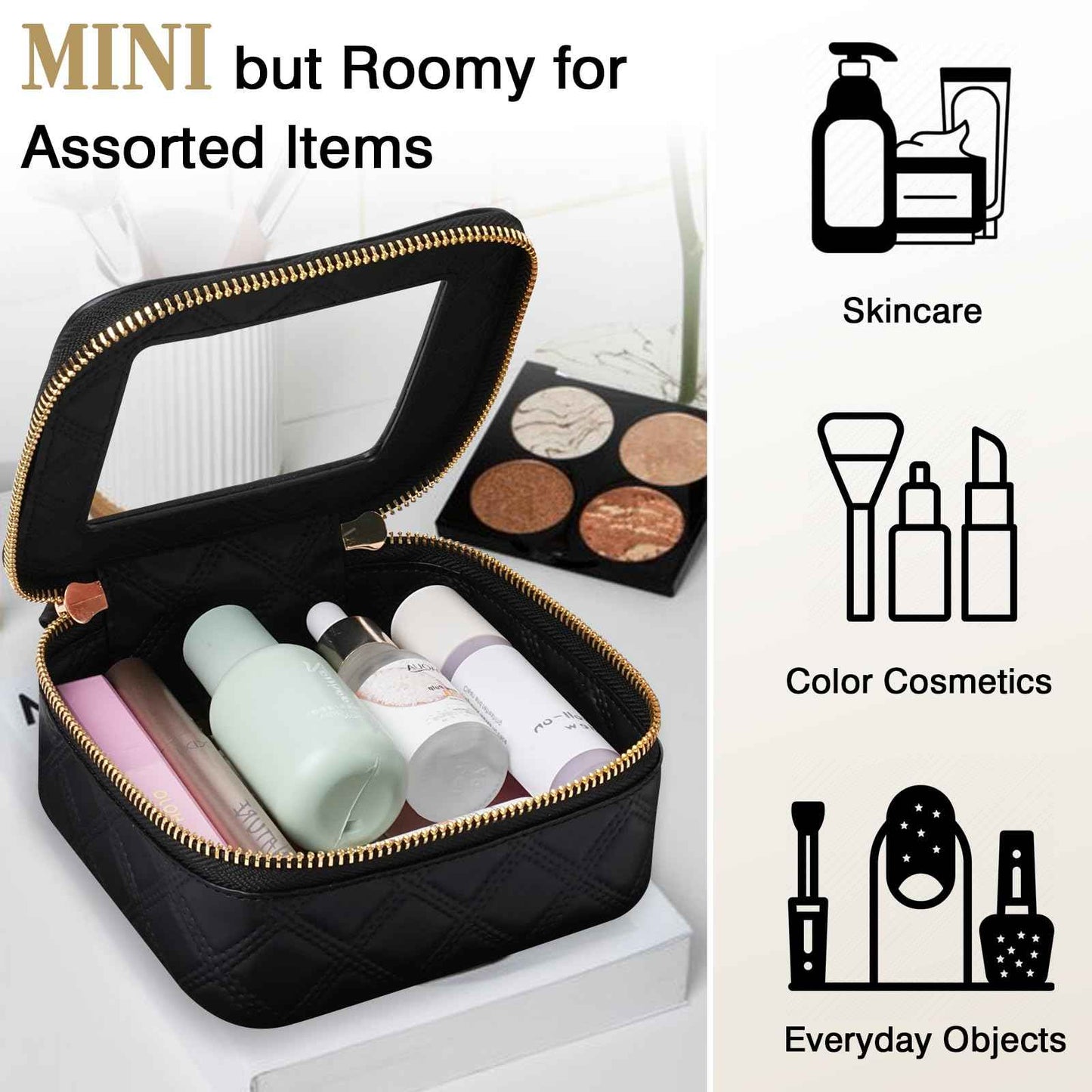 CHATSZ Mini Makeup Bag, Clear Cosmetic Bags for Women, Waterproof Transparent Toiletry Bag with Zipper, Small Cosmetic Case, Car Bag for Gift Clear Travel Pouch (Black)