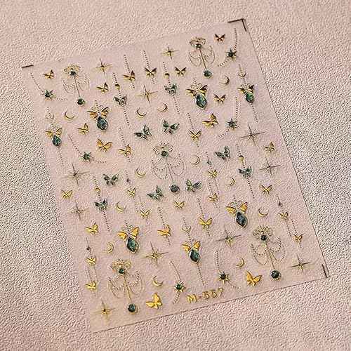 Gold Butterfly Nail Art Stickers 5D Embossed Butterfly Nail Decals Puper Green Bronzing Silver Butterflys Nails Design Self Adhesive Nails Art Supplies for Women Nails Decoration