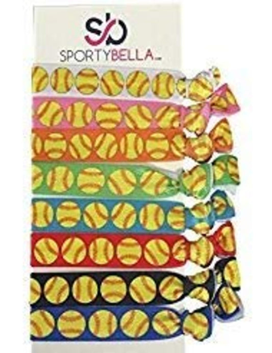 Multi-Colored No Crease Hair Elastics with Softball Bat Design for Girls Ponytails, Softball Gift for Players by SPORTYBELLA