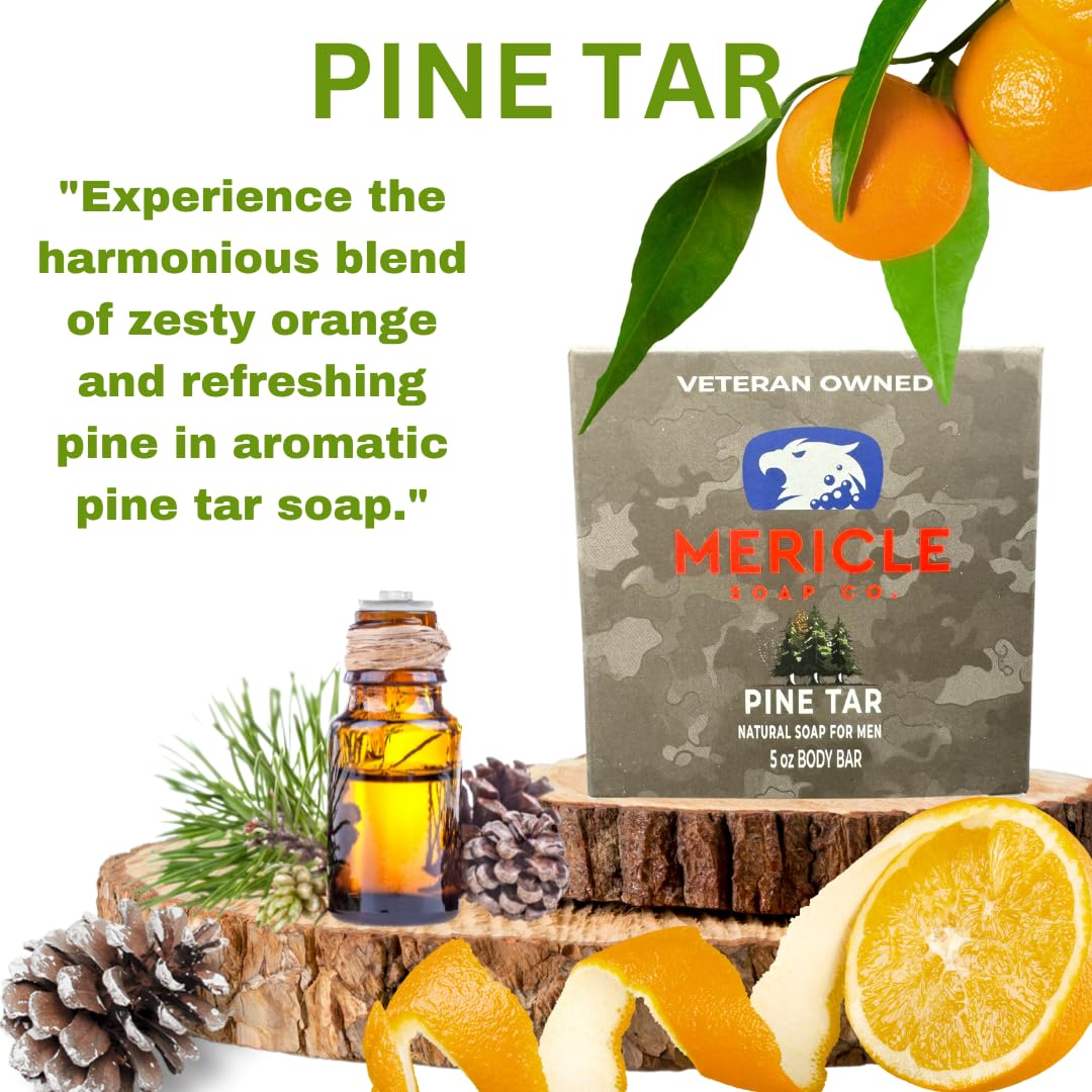 Mericle Soap Co. Pine Tar Organic 5oz Body Bar | Traditional Cold Process Technology | 100% Organic & Natural Ingredients | No Harsh Chemicals | Exfoliating | Made in the USA