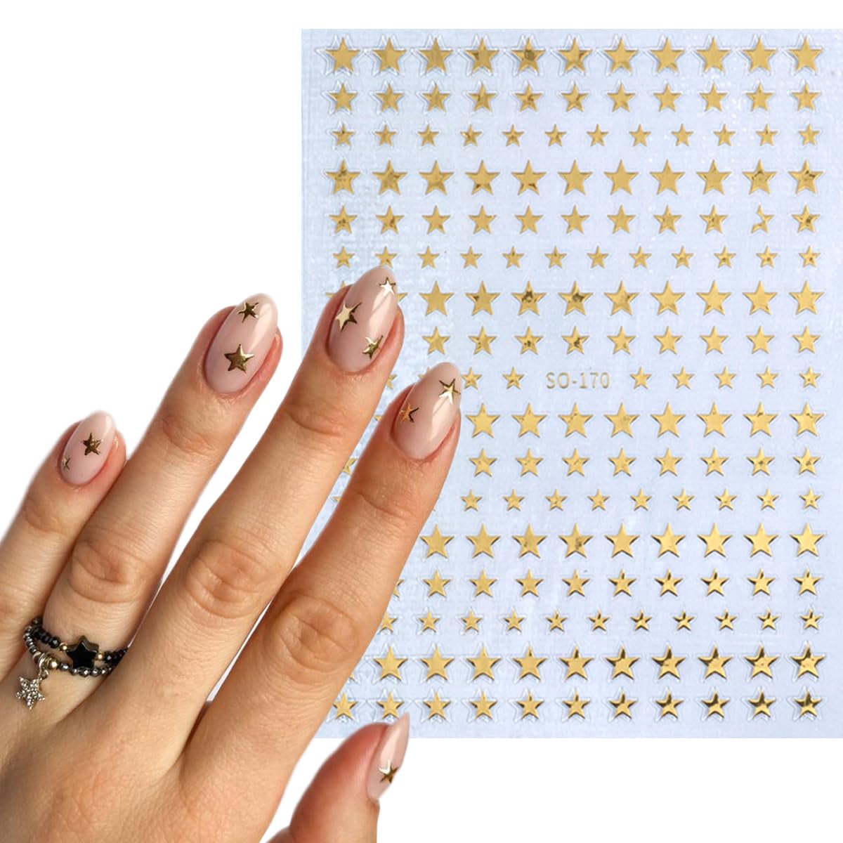 6 Sheets Star Nail Stickers 3D Black Silver Gold Star Stickers for Nails Art Design White Gold Nail Art Stickers Foil Nail DIY French Nail Decals for Women Manicure Tips Accessories