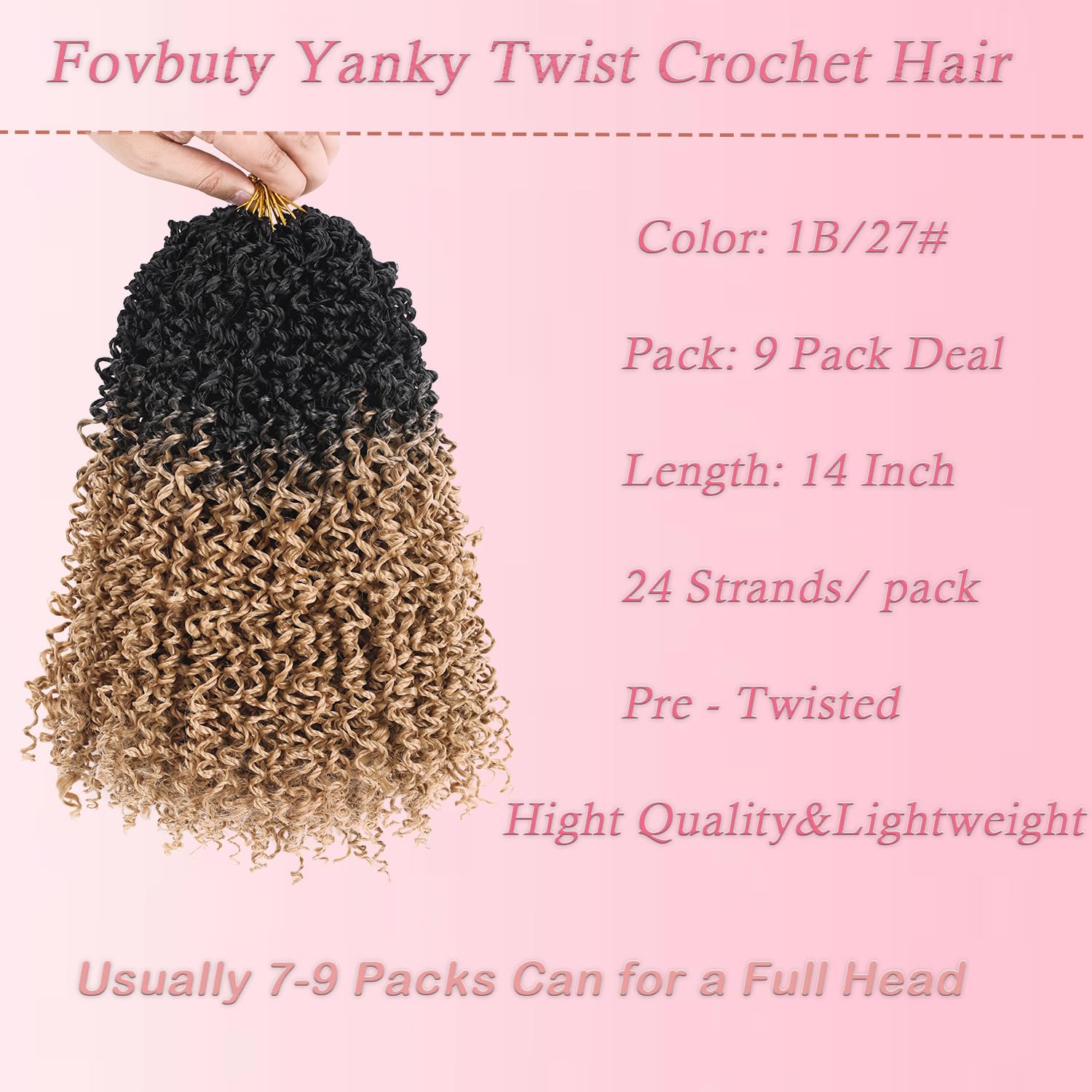 Yanky Twist Crochet Hair 14 Inch 9 Packs Passion Twist Crochet Hair Pre-twisted Fluffy Mini Crochet Twists Hair Crochet Braids Hair 1B/27#
