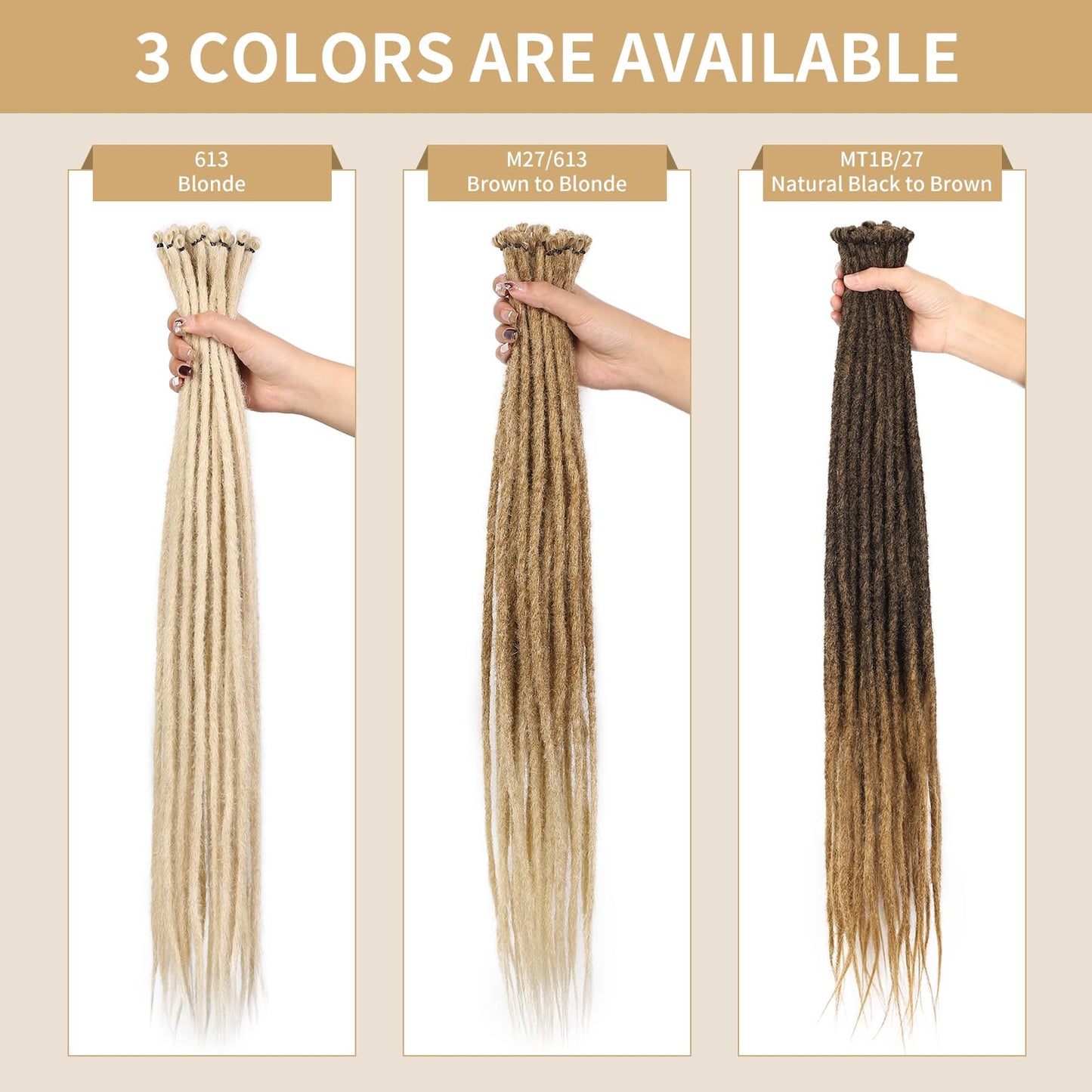 WIGNEE 24 Inch Synthetic Dreadlock Extensions Unisex Boho Straight Dreads Extensions 10 Strands Gradient Color Ombre Brown Dreadlocks Extension Handmade Soft Reggae Style Fake Dreads (24 Inch，M1B/27)