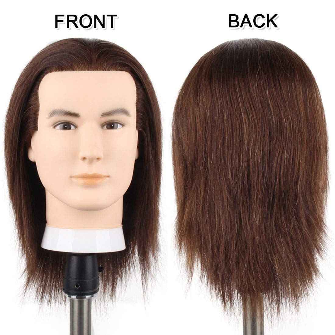 Newshair Male Mannequin Head with 100% Human Hair Haircut Training Head with Thick Hair Hairdresser Manikin Head Doll Head for Hair Styling and Practice Handsome Face Adult Head Size (8-10Inch 3B#)