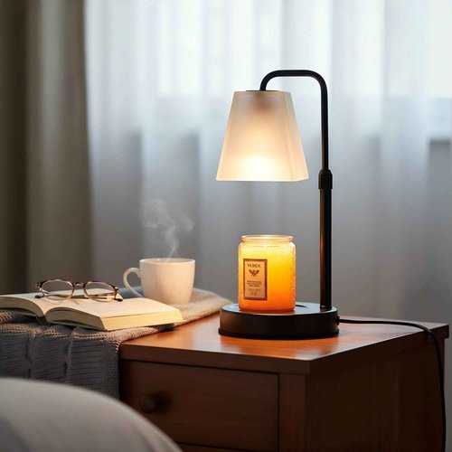 JIMEI Candle Warmer Lamp with Timer Electric Wax Warmer for Scented Wax Melt Warmer Melter for Jar Candles Dimmable Adjustable Height Gifts for Women Mom House Warming Frossted Glass Black