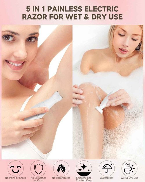 Bikini Trimmer for Women, Rechargeable 4H Use Electric Razors for Women with LED Display Painless 5 in 1 Facial Nose Pubic Hair Removal IPX7 Waterproof Body Shaver for Leg Armpit Eyebrows Femal Gift