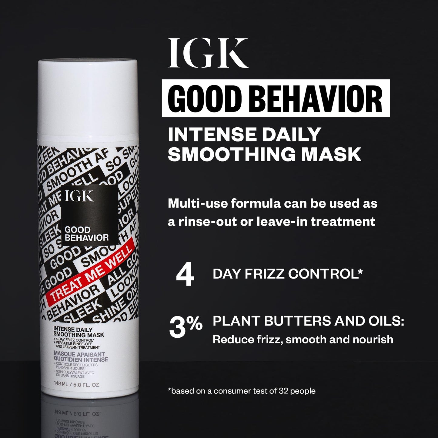 IGK GOOD BEHAVIOR Intense Daily Smoothing Mask | Vegan + Cruelty Free | 5 Oz