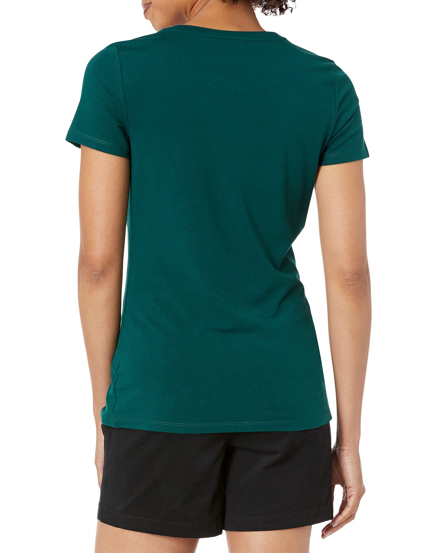 Amazon Essentials Women's Classic-Fit Short-Sleeve Crewneck T-Shirt, Pack of 2, Dark Green/Powder Blue, X-Small