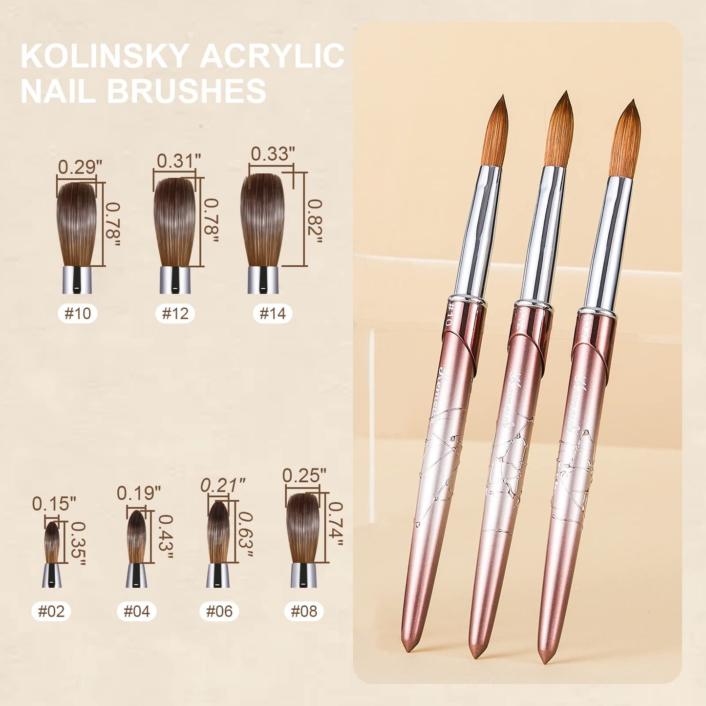 Acrylic Nail Brush Size 16, KEMEISI 100% Pure Kolinsky Nail Art Brushes Sturdy Handle Oval Shaped Acrylic Powder Nail Design Tools for Professional Manicure DIY Home Salon (Brown Gradient)