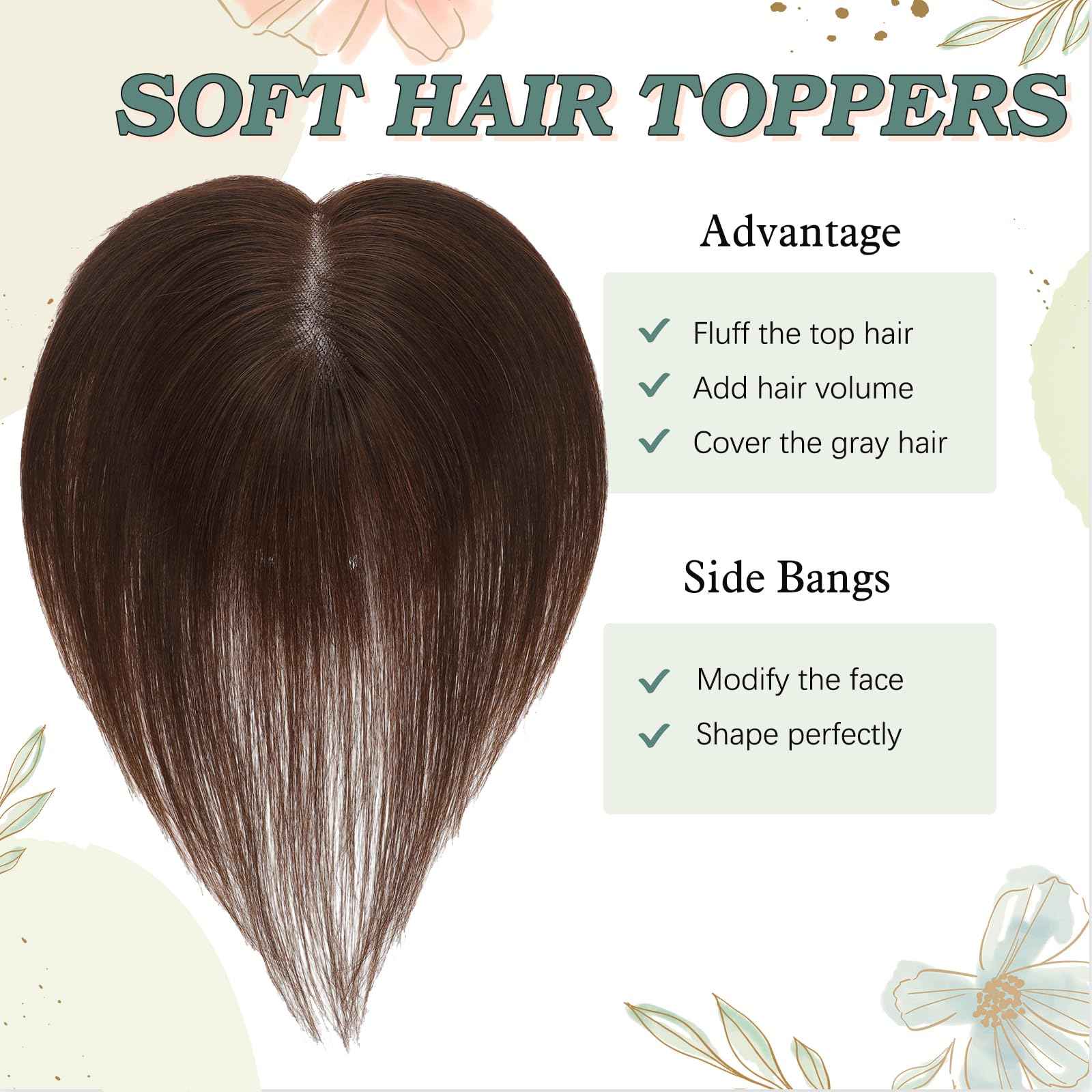 Real Human Hair Topper for Women with Thinning Hair 360 No Bangs Upgrade Lace Base Hand Hair-Tied Pieces for Women (Brown, 10Inch)