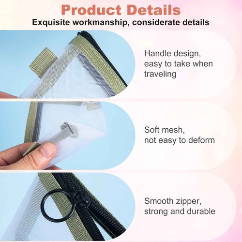 BEIQIYA 3pcs Mini Mesh Bag with Zipper, Small Clear Nylon Makeup Bags, Portable Travel Cosmetic Pouch Purse for Lipstick Coin Keys Cards- Blue & Pink & Green