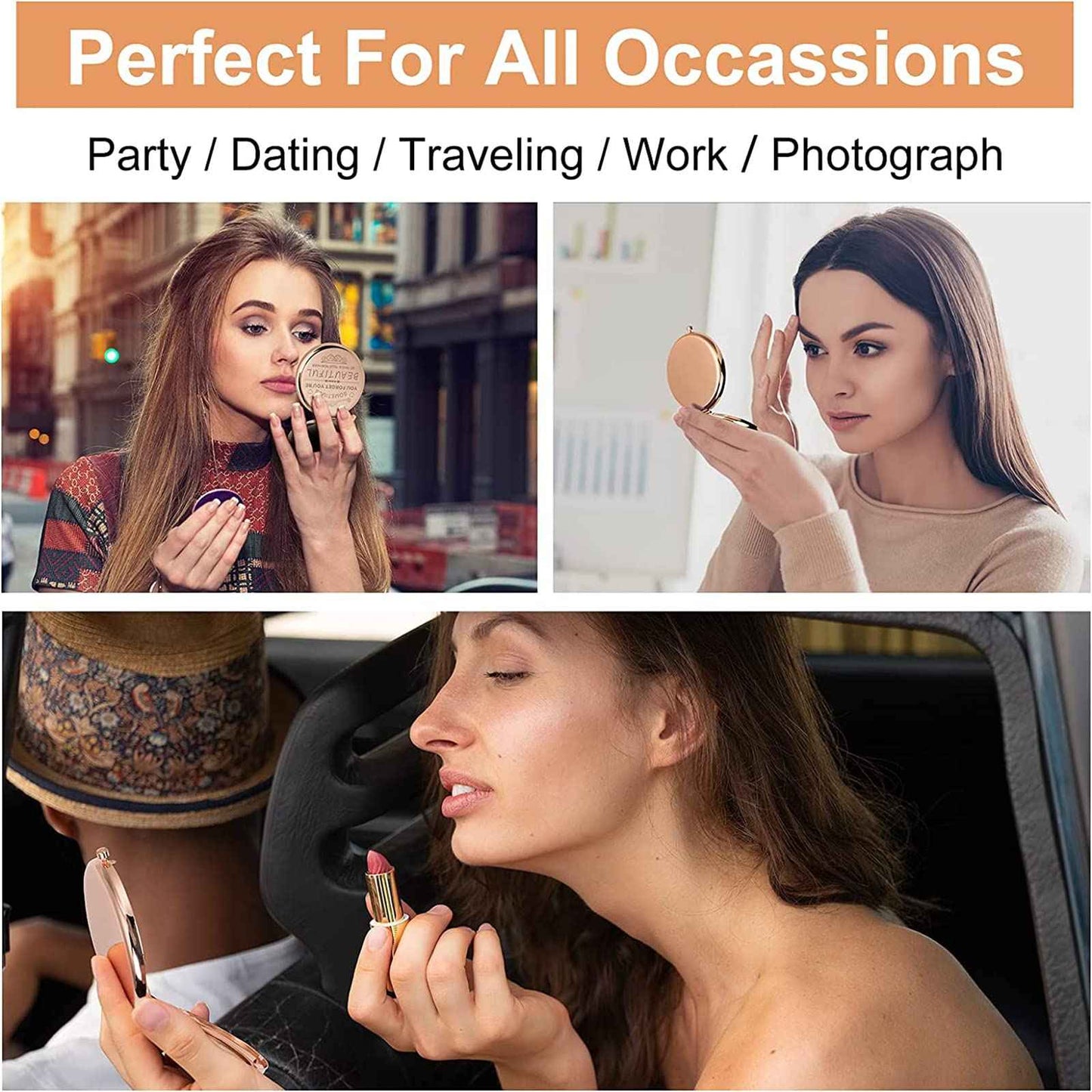 Birthday Gifts for Women－Compact Makeup Mirror,Gifts for Women, Festival,Valentine's Day,Christmas,Mother's Day, Graduation Party,The Gift for mom,Wife,Sister,Daughter,Friend,Classmate … (2-Rose gold)
