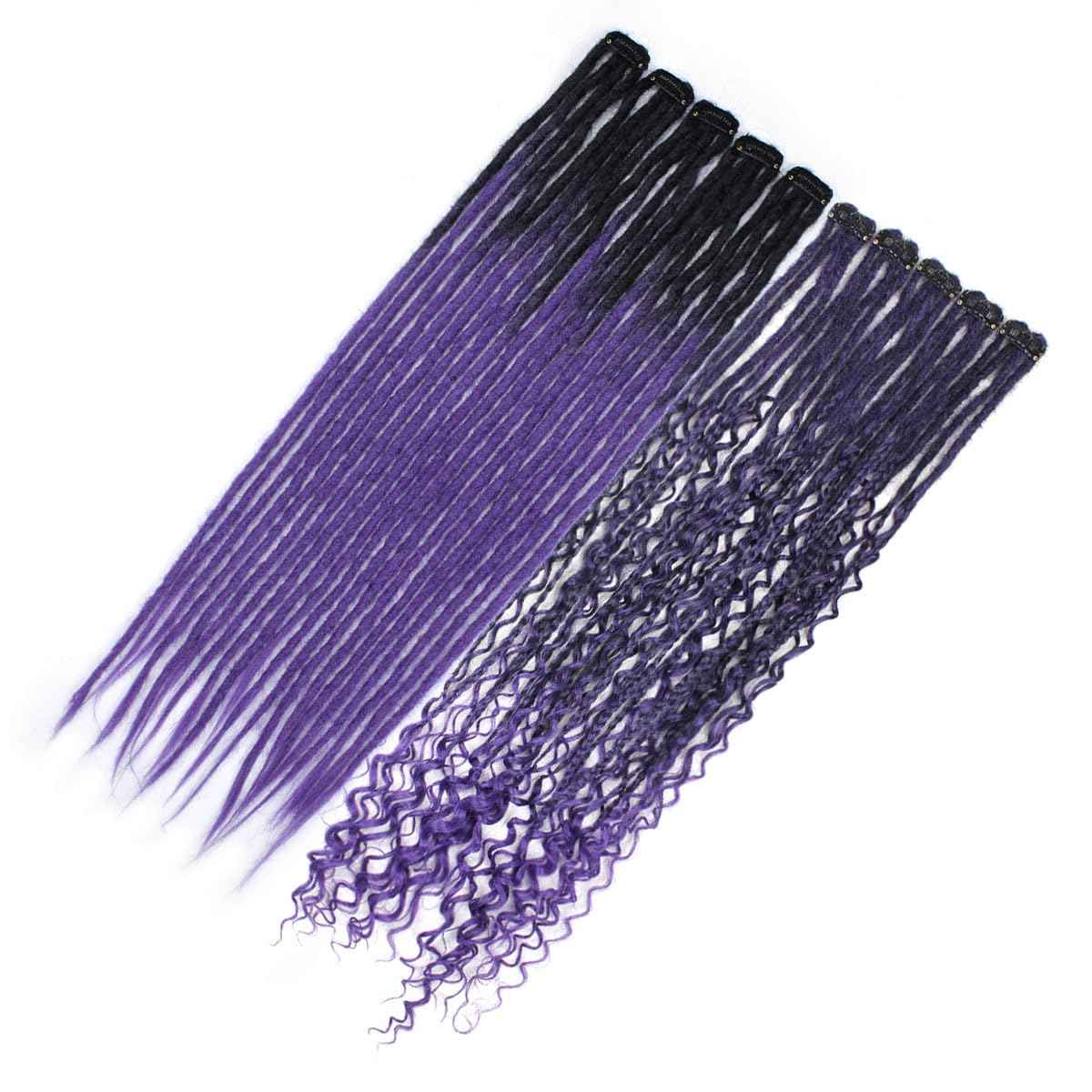 Sangtok 10 PCS Mixed Clip in Dreadlock Extensions, 24 inch Synthetic Dreads Extensions, Thin Straight Dreadlock for Women, 1b-purple