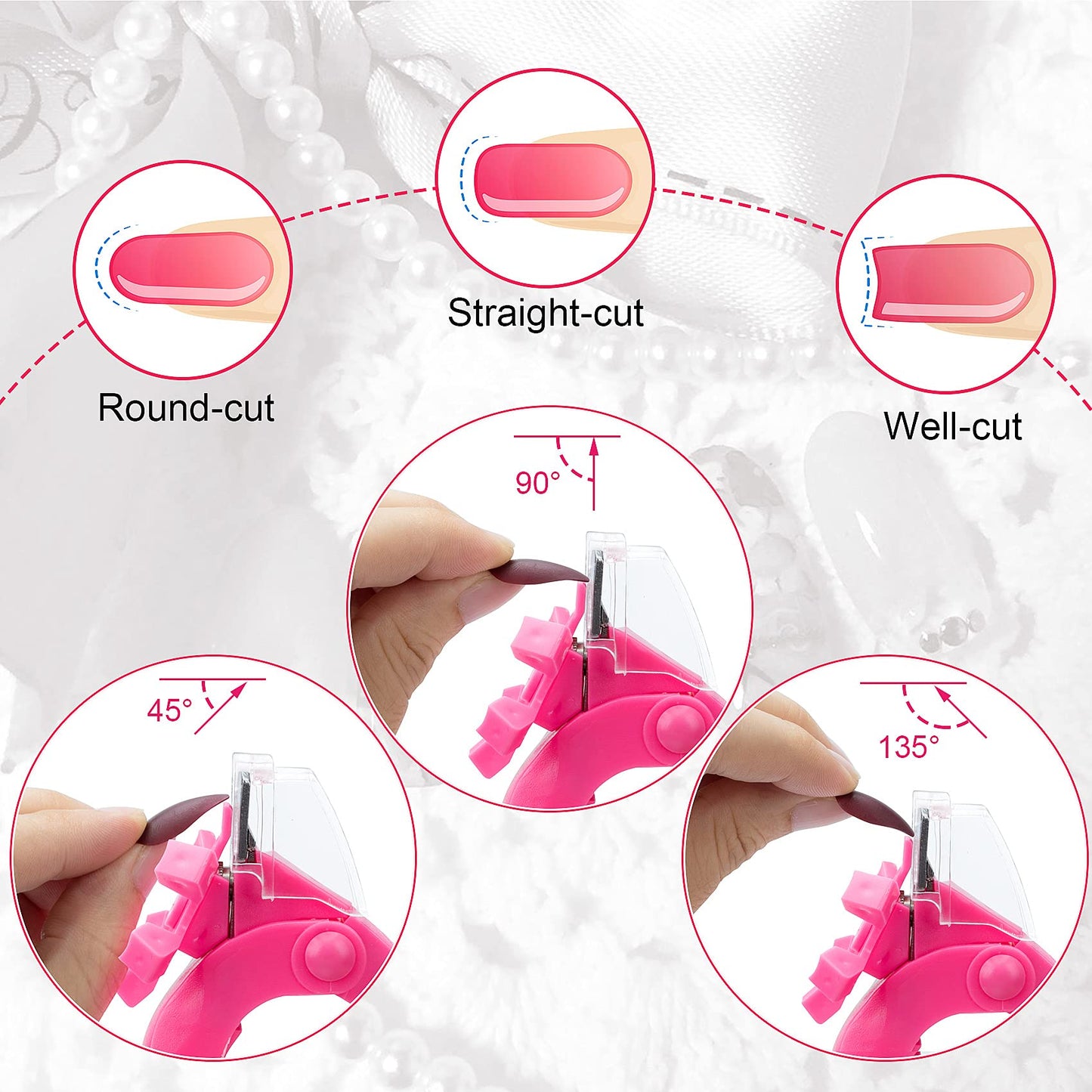 ANCIRS 3 Pack Acrylic Nail Clipper, Stainless Steel Adjustable Nail Trimmer, Artificial Fake Nail Tip Cutter for False Nail Art Manicure Project (Black & White & Rose Red)