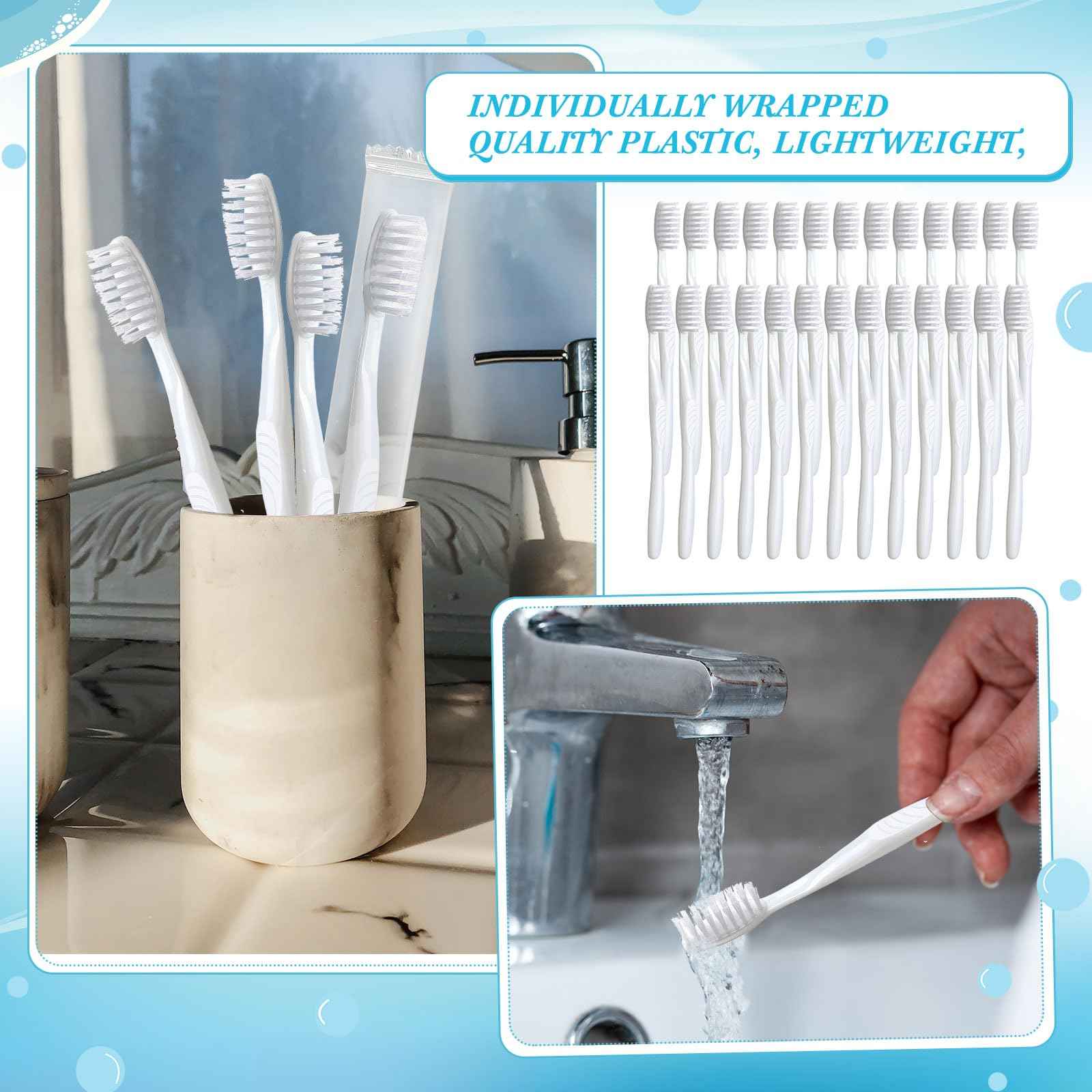 Tessco 500 Pcs Disposable Toothbrushes Individually Wrapped Soft Bristle Tooth Brush Set Travel Toothbrushes Bulk for Adults Oral Hygiene Dental Care Camping Guestroom Hotel(White)