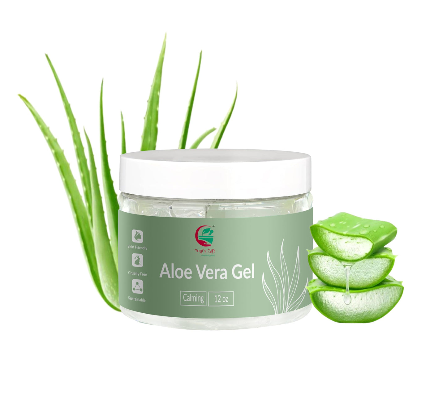 Aloe Vera Gel 12 oz | Unscented | For Face, Scalp & Hair | by Yogi’s Gift®