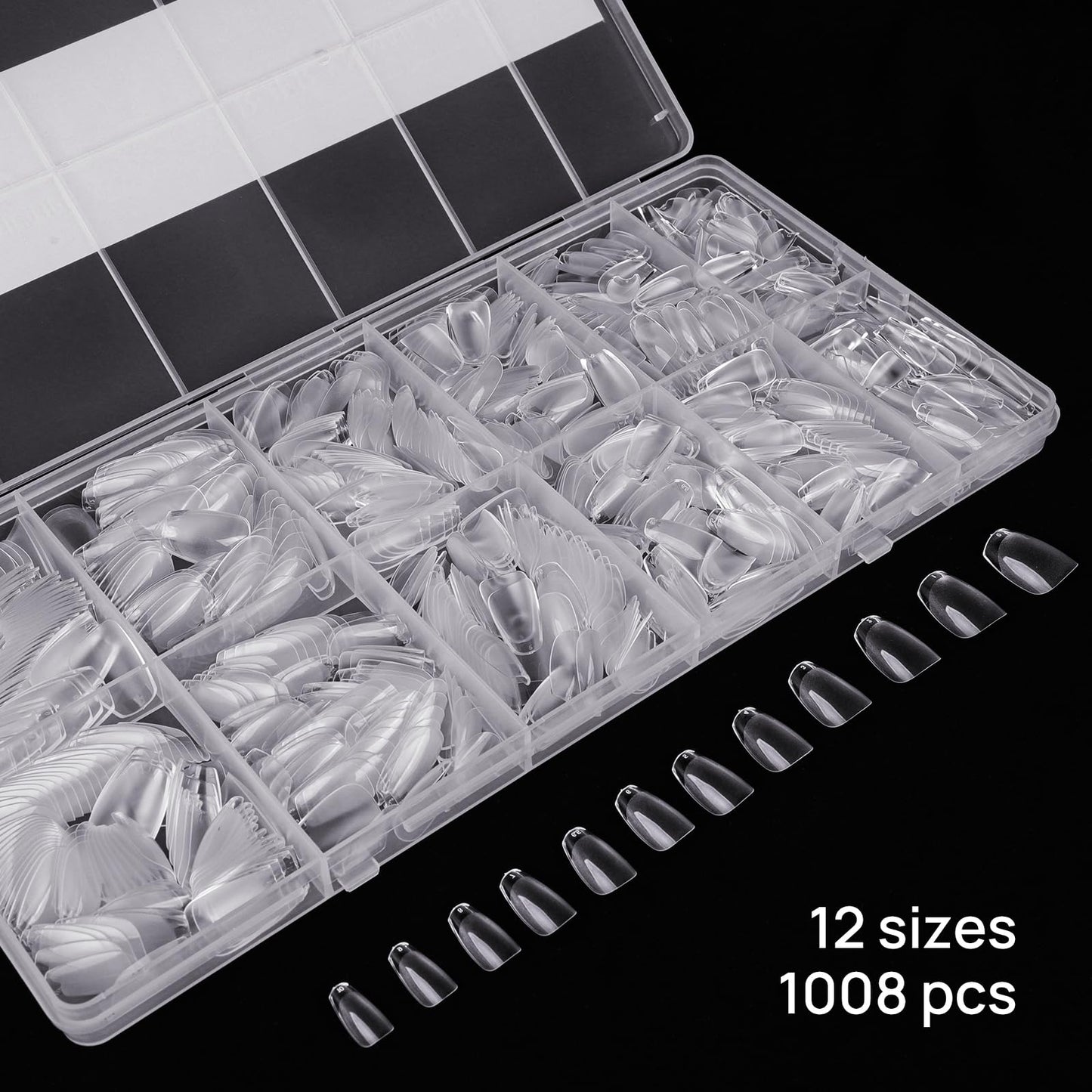 Short Coffin Nail Tips 1008pcs Full Cover Fake Nail Half Matte Press On Nails With Box Nail Art For Salons 12 Sizes