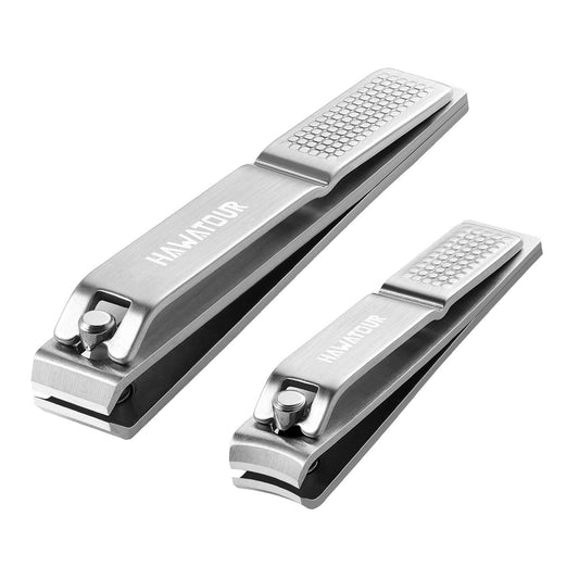 HAWATOUR Nail Clippers Set, Ultra Sharp Sturdy Fingernail and Toenail Clipper Cutters with Visibly Tin Case, Silver