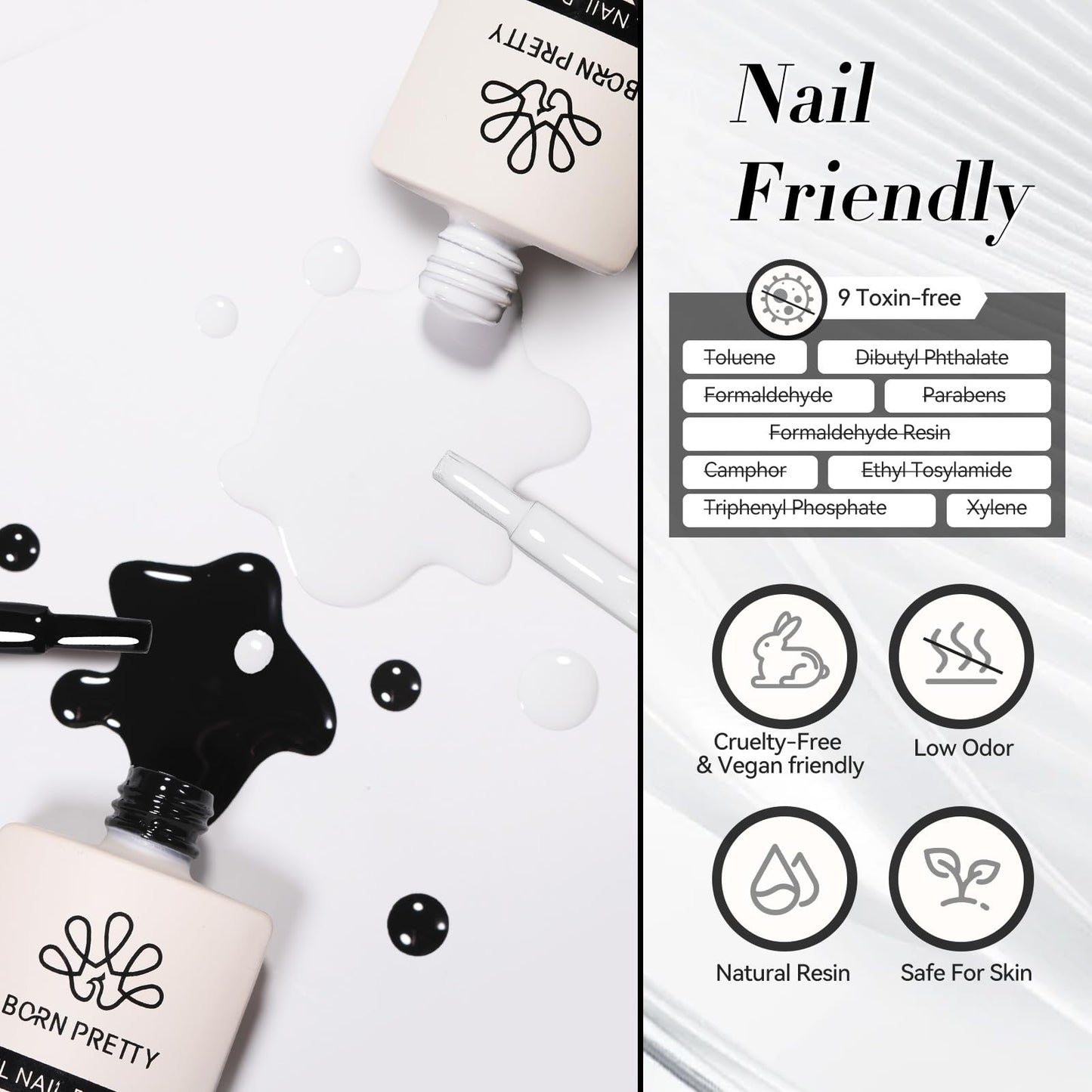 Born Pretty Hema-Free Black White Gel Nail Polish Set Color Gel Polish 2PCS Gel Polish 15ML Soak Off Gel Polish Nail Art Manicure Salon DIY at Home