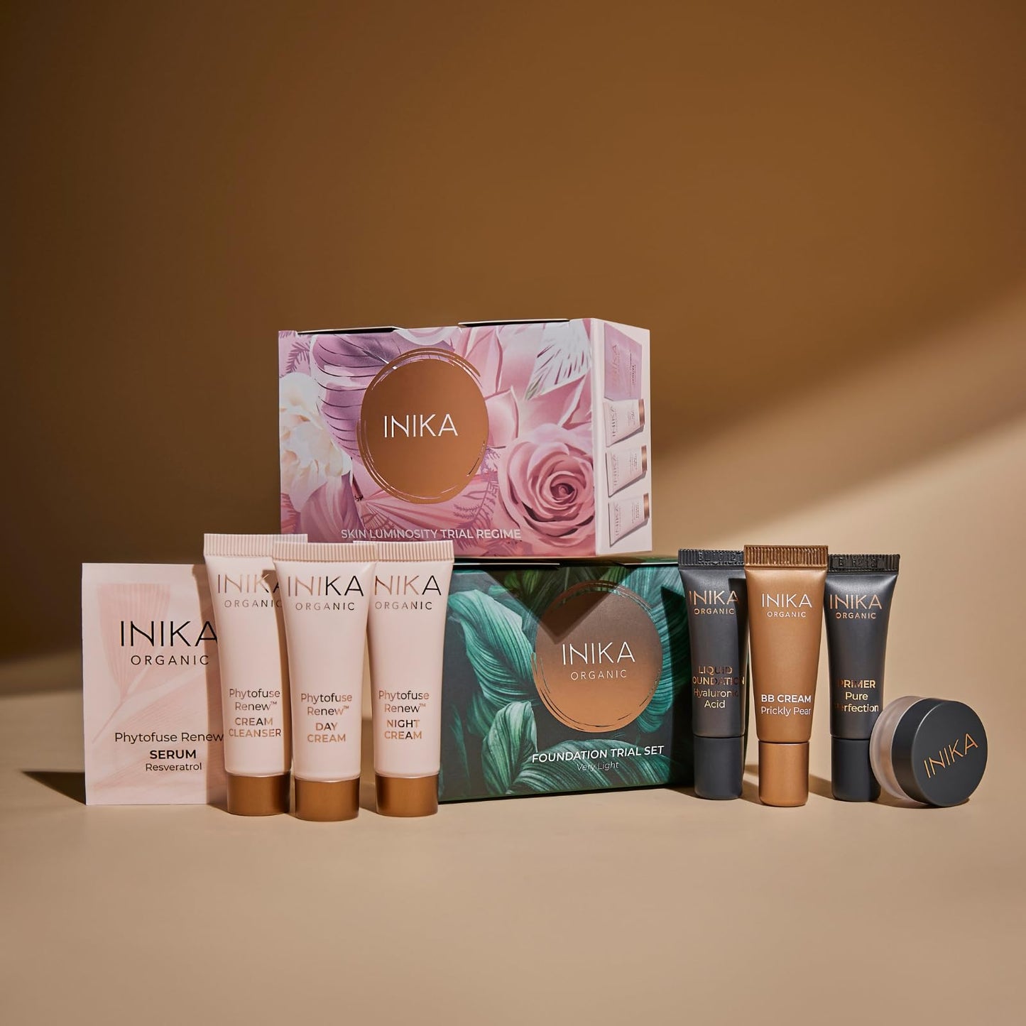 INIKA Organic Foundation Trial Set, Natural Mineral essentials kit, Vegan, Cruelty-Free, Paraben-Free, Rich in Antioxidants and Essential Fatty Acids, Comes in Sustainable Packaging - Medium