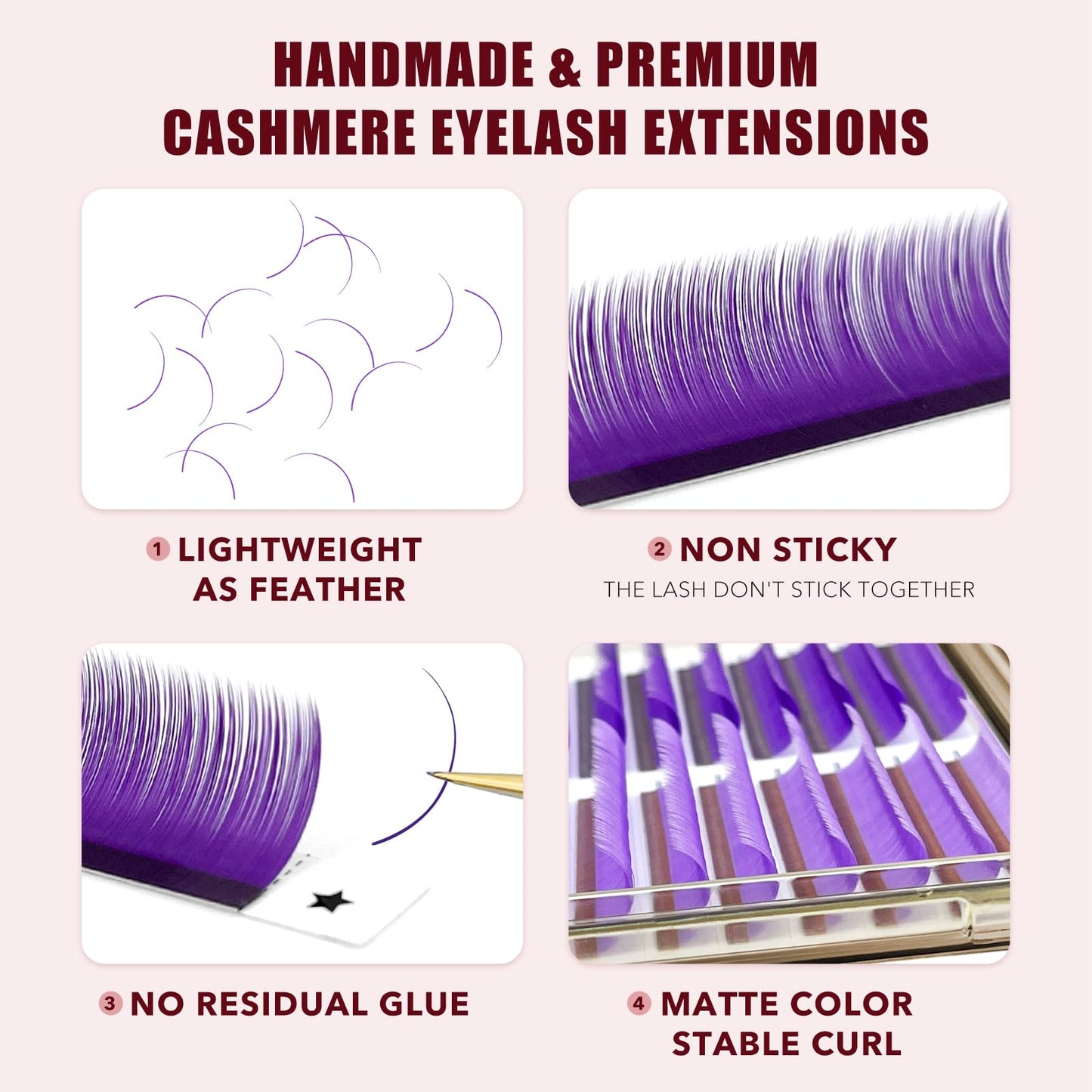 Colored Lash Extensions, 32 Rows Cashmere lash extensions, 0.07 D Curl Lash Extensions, 12-15mm Mix Classic Lash Extensions, Single Lash Extensions for Professional(32 Rows-Purple Ombre 0.07-D 12-15）