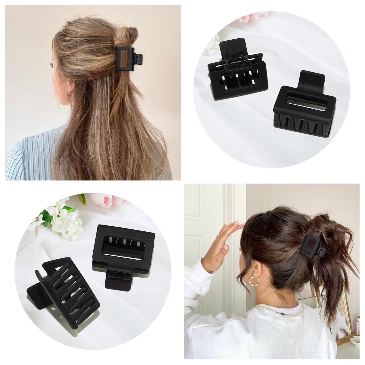 Claw Hair Clips for Women and Girls, 2" Matte Rectangle Clips for Thin or Thick Hair, Nonslip Hair Jaw Clips (8pcs Black)