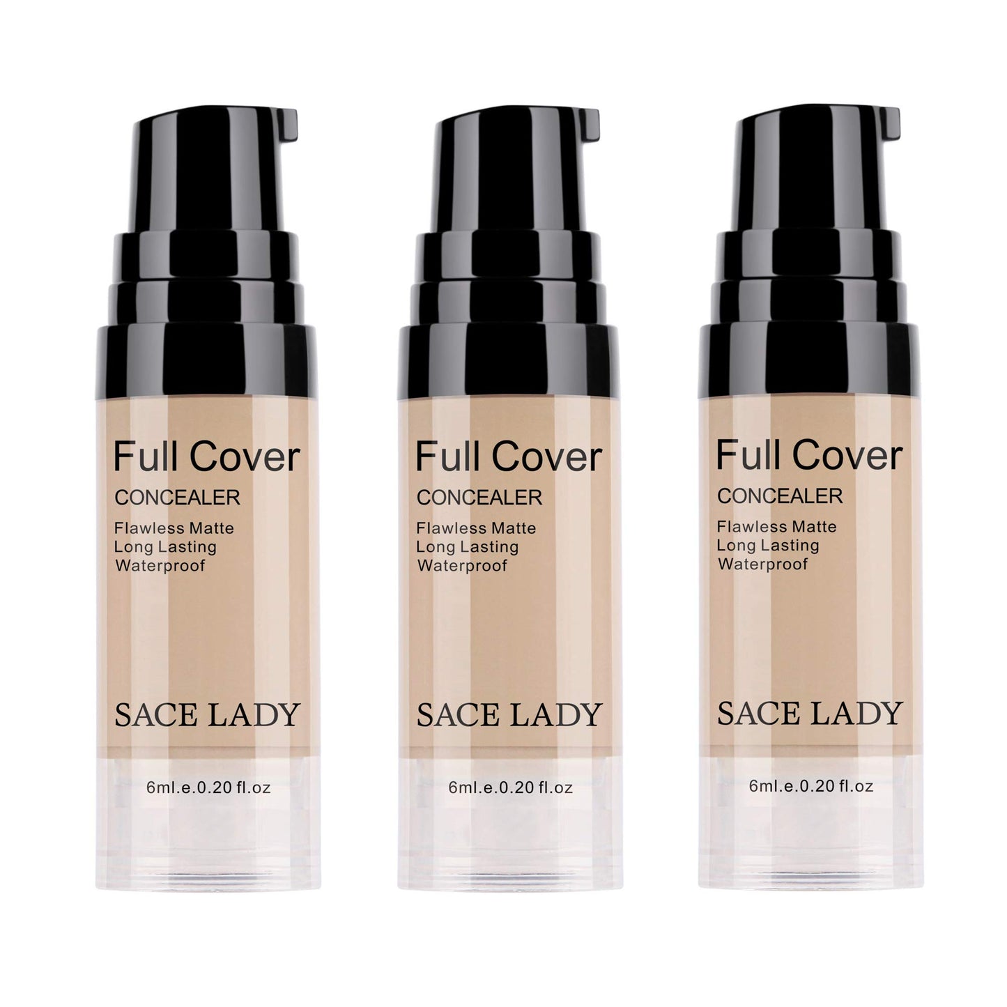 3 Pack Pro Full Cover Liquid Concealer, Waterproof Smooth Matte Flawless Finish Creamy Concealer Foundation for Eye Dark Circles Spot Face Concealer Makeup, Size: 3×6ml/0.20Fl Oz, Light Natural