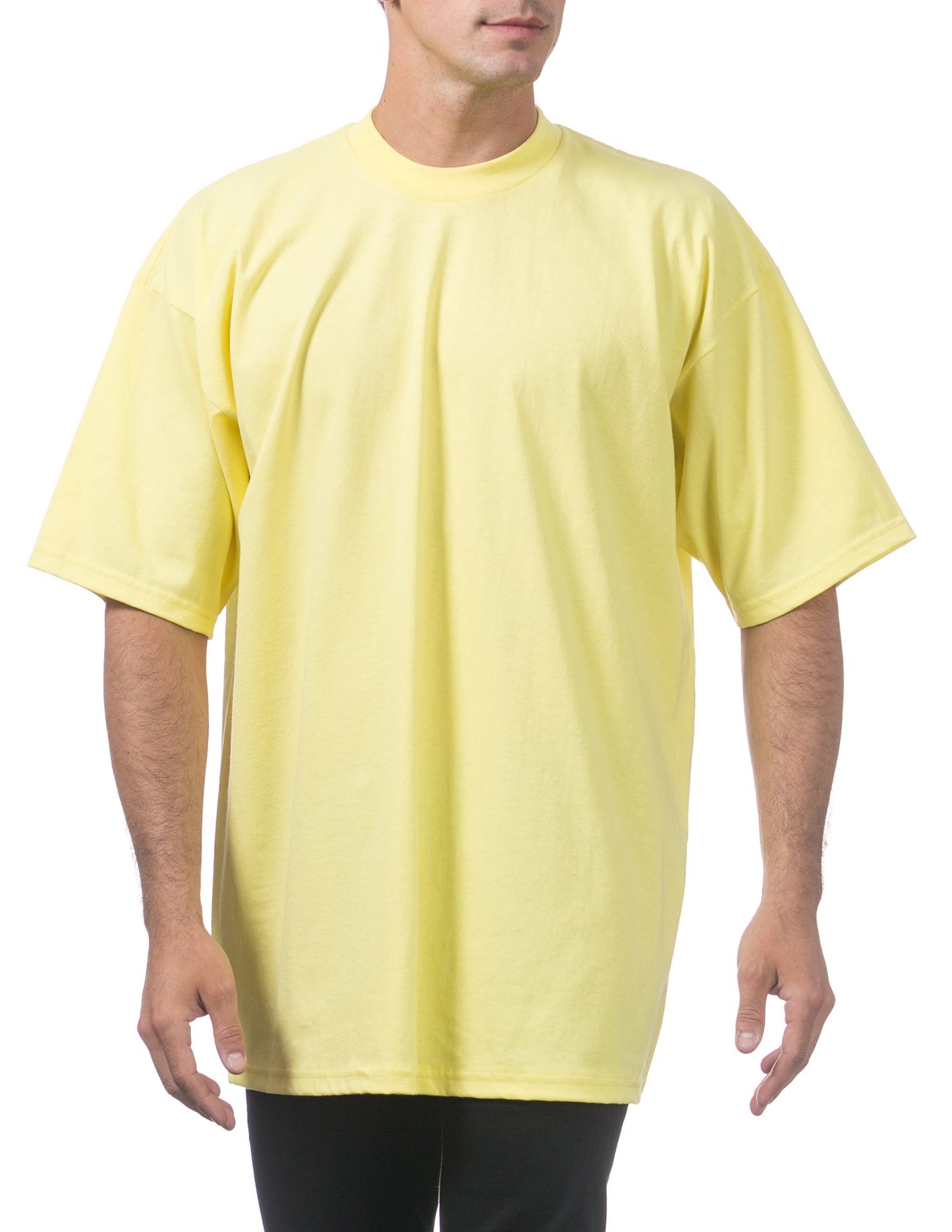 Pro Club Men's Heavyweight Cotton Short Sleeve Crew Neck T-Shirt, Yellow, Small