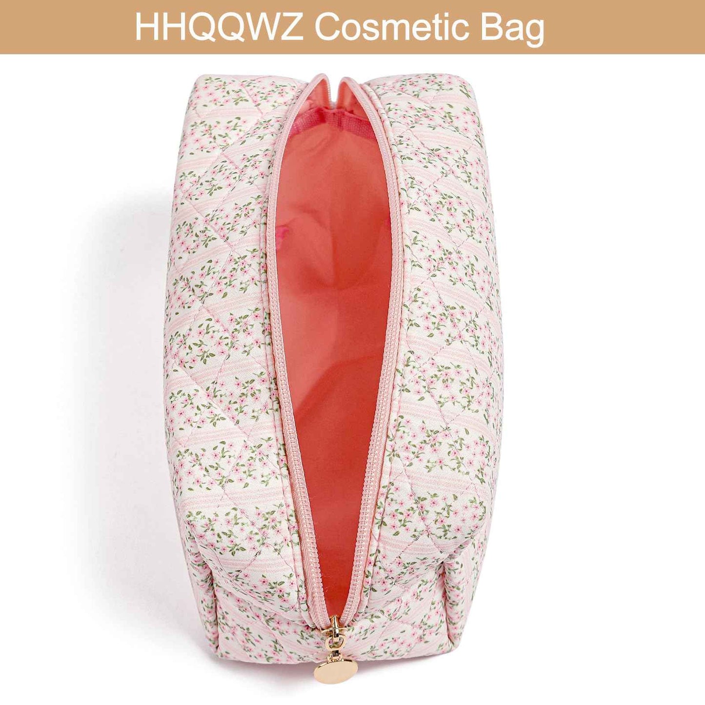 HHQQWZ Small Makeup Bag, Travel Cosmetic Bags for Women, Christmas Gifts for Girls Age 6-18, Pink Floral Zipper Makeup Pouch, Alphabet Make up Organizer Case, Travel Essentials Trendy Stuff (Pink T)