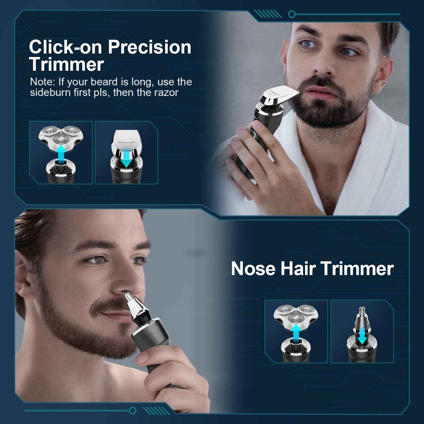 Electric Razor for Men with Travel Case, SweetLF 100% Waterproof Electric Shaver,Wet Dry Shaving/Rechargeable/Sideburns/Trimmer/Nose Trimmer/Type C Charging Cable