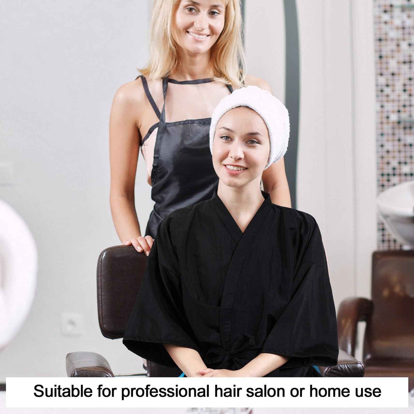 Toulite 8 Pieces Salon Robes Smock for Clients Hair Salon Gown Cape Black Barber Smock Kimono Style Hair Stylist for Clients(1 Pocket)