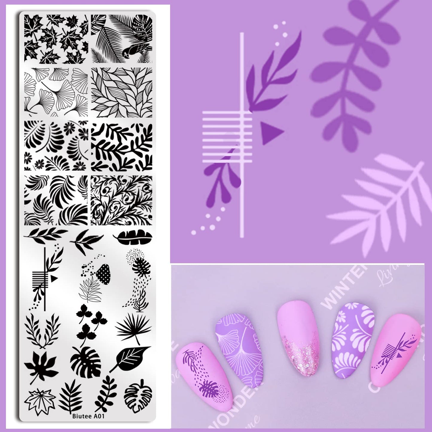 Biutee Nail Stamping Plates set 10 pcs Nail Art Stamper Scraper Gift Box Nail Stamp Template Kit Lace Flower Butterfly Star Design Nail Image Plate