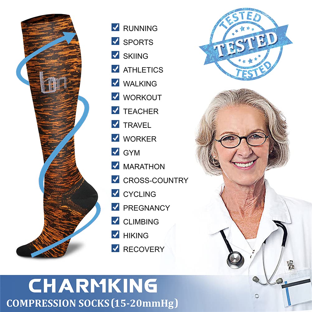 CHARMKING Compression Socks for Women & Men Circulation (3 Pairs) 15-20 mmHg is Best Athletic for Running, Flight Travel, Support, Cycling, Pregnant - Boost Performance, Durability (S/M, Multi 26)