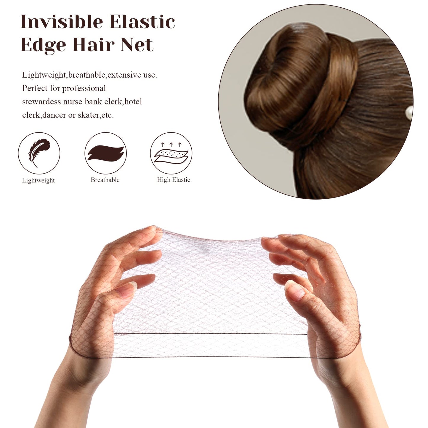 KKTOCHVC 15pcs 20 Inches Reusable Hair Nets Invisible Hairnets Elastic Edge Mesh 50cm (Light Coffee-30pcs)