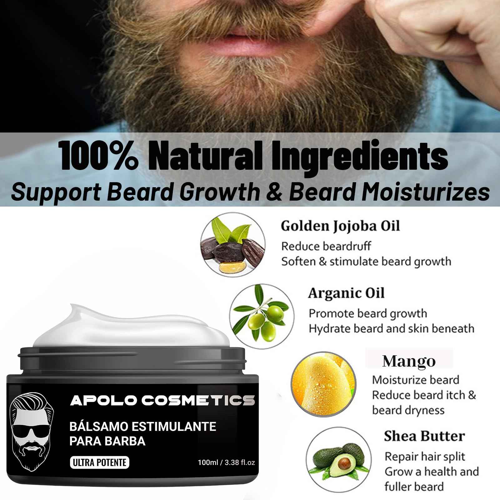 Para Barba, Crecimiento De Barba Para Hombre, Beard Stimulating Balm Beard Cream, Estimulante De Barba Ultra Potente, Beard Balm for Men Growth Oil, Balsamo Negro Moisturizes Strengthens (1PCS)