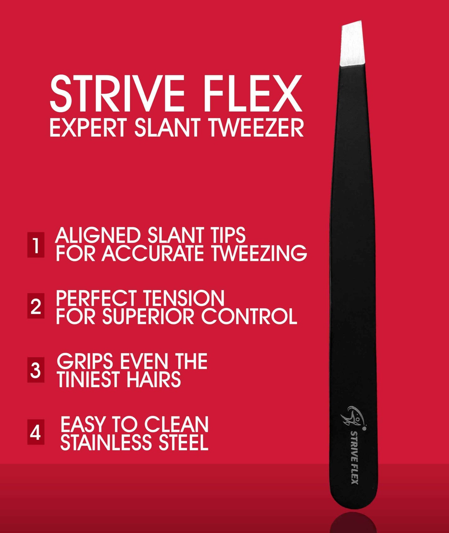 Strive Flex Tweezer Eyebrow Hair Removal Tweezers for Men & Women, Great Precision splinter tweezers and Ingrown Hair Removal Professional Stainless Steel (Black)