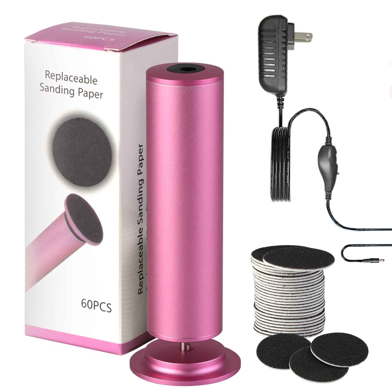 Dermave Electric Foot Callus Remover, Callus Remover for Feet, Foot File Grinder Tool with Speed Controller, Electric Callus Remover with 60pcs Replacement Sandpaper Disk for Women Men, Pink