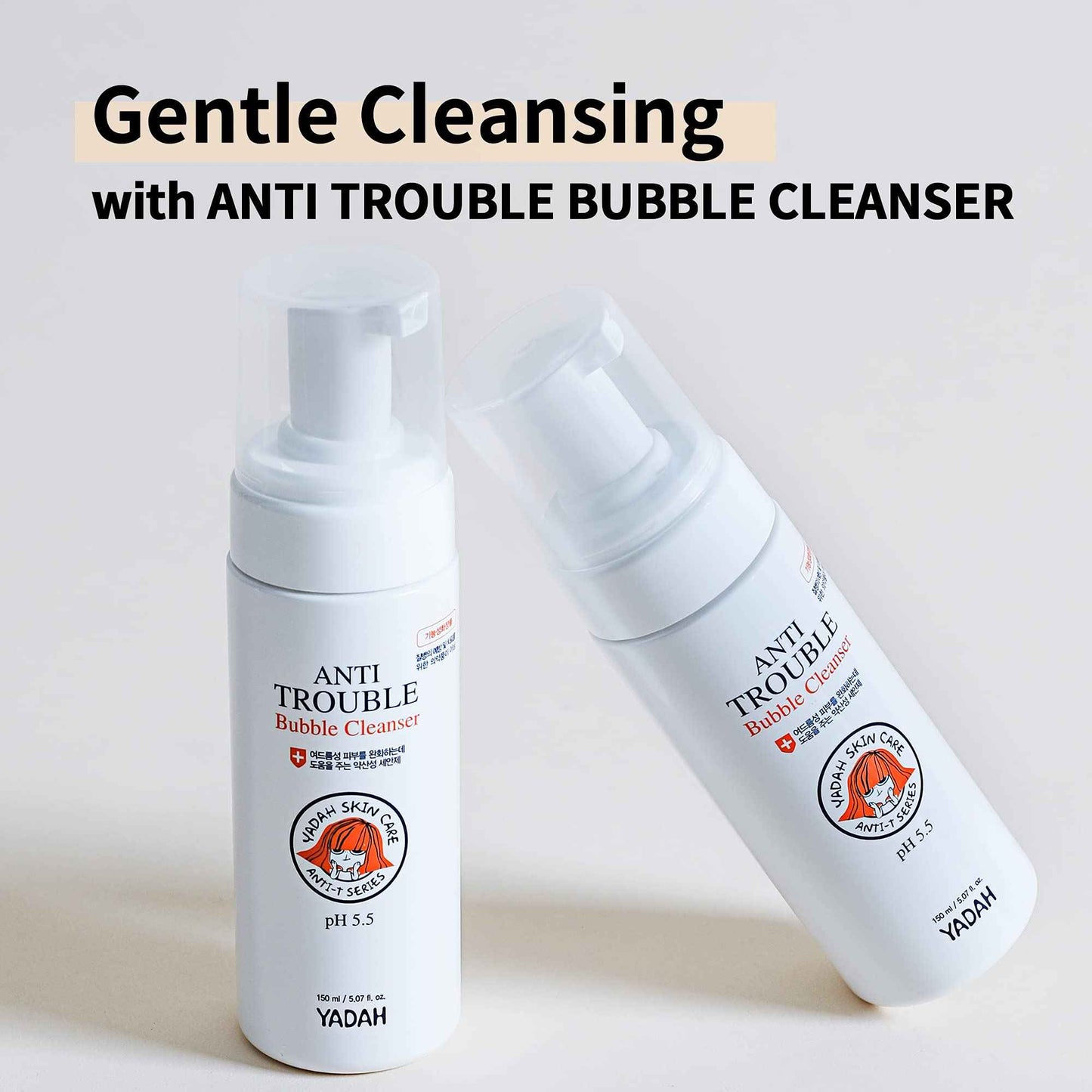 YADAH Anti Trouble Bubble Cleanser 5.07 Ounce, Facial Cleanser with Salicylic Acid for Acne, Vegan Skincare for Sensitive Skin