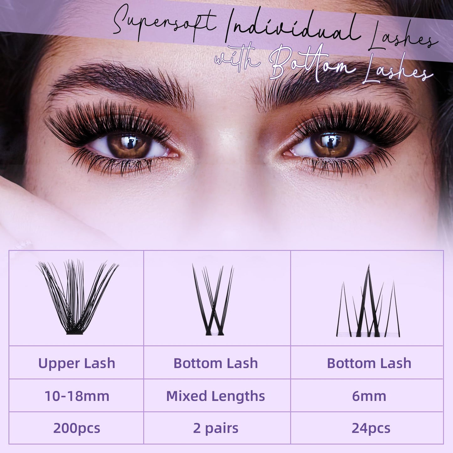 Lash Clusters with Bottom Lashes 10-18mm 50D D Curl Lash Clusters Individual Lashes Cluster Eyelash Clusters Wispy with 2 Styles Bottom Lash Extension DIY Lash Extensions at Home (50D-D-MIX10-18)