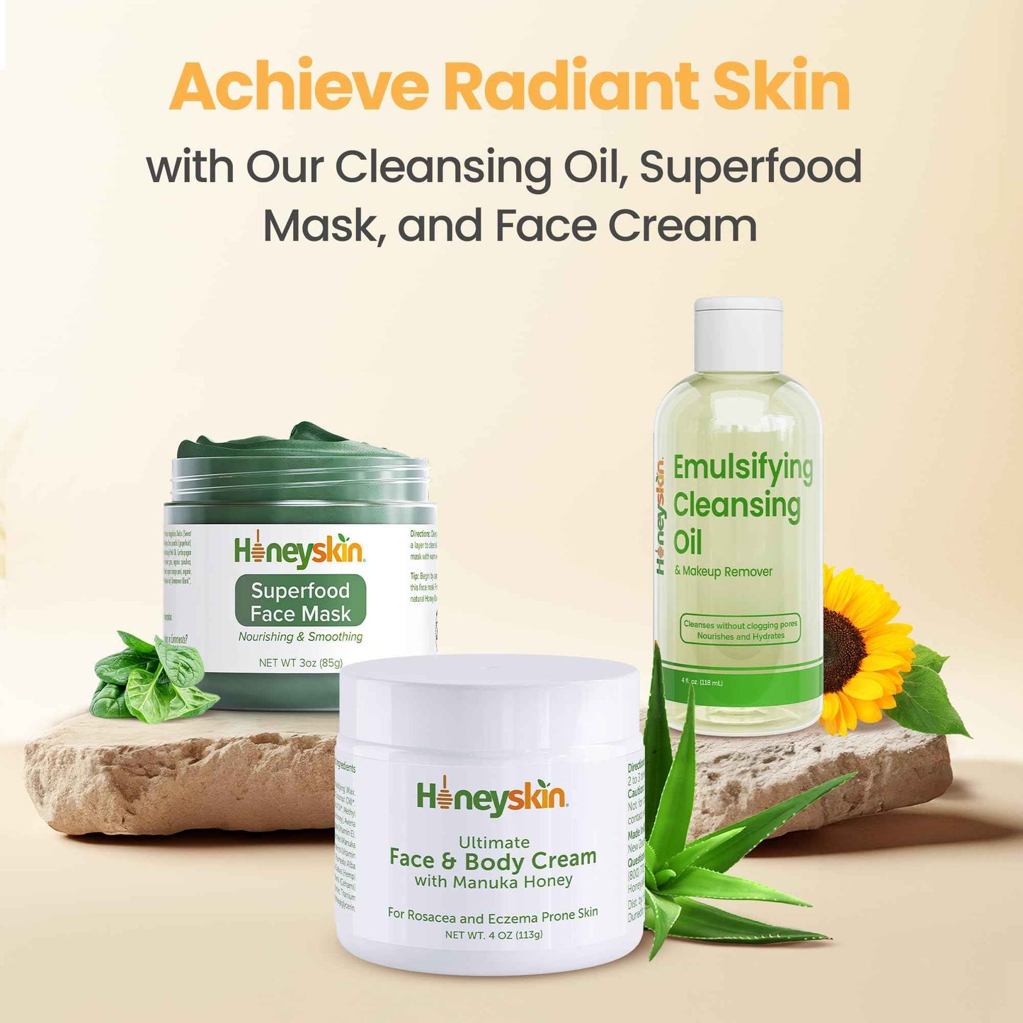 Honeyskin Honey Cleansing Balm Makeup Remover - Face and Eye Makeup Remover for Sensitive Skin Face Wash - Hydrating Facial Cleanser and Gentle to Face Makeup Melting Balm (4oz)