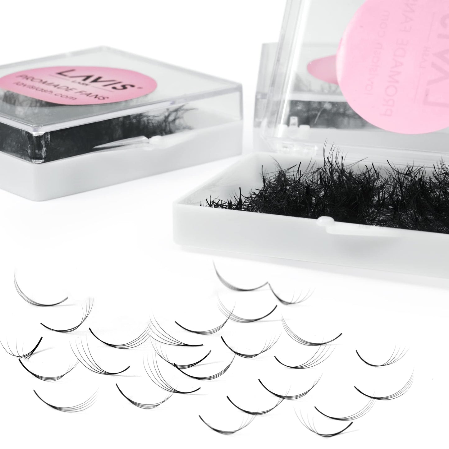 LAVISLASH 500 Promade Fans Eyelash Extension | Handmade Loose Volume Lash | Mutiple Options 3D-8D/10D/12D/14D/16D Fans | 0.03/0.05/0.07mm Thickness | C/CC/D Curl | 8-16mm Length(4D-0.07-CC-13mm)