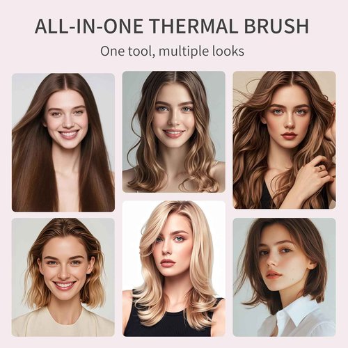 AISEELY Thermal Brush Curling Iron, 1.5 Inch Ceramic Heated Round Brush, Curly and Straight Hair, 6 Temperature Settings, Negative Ion Less Damage, Dual Voltage Hair Tools, Pink