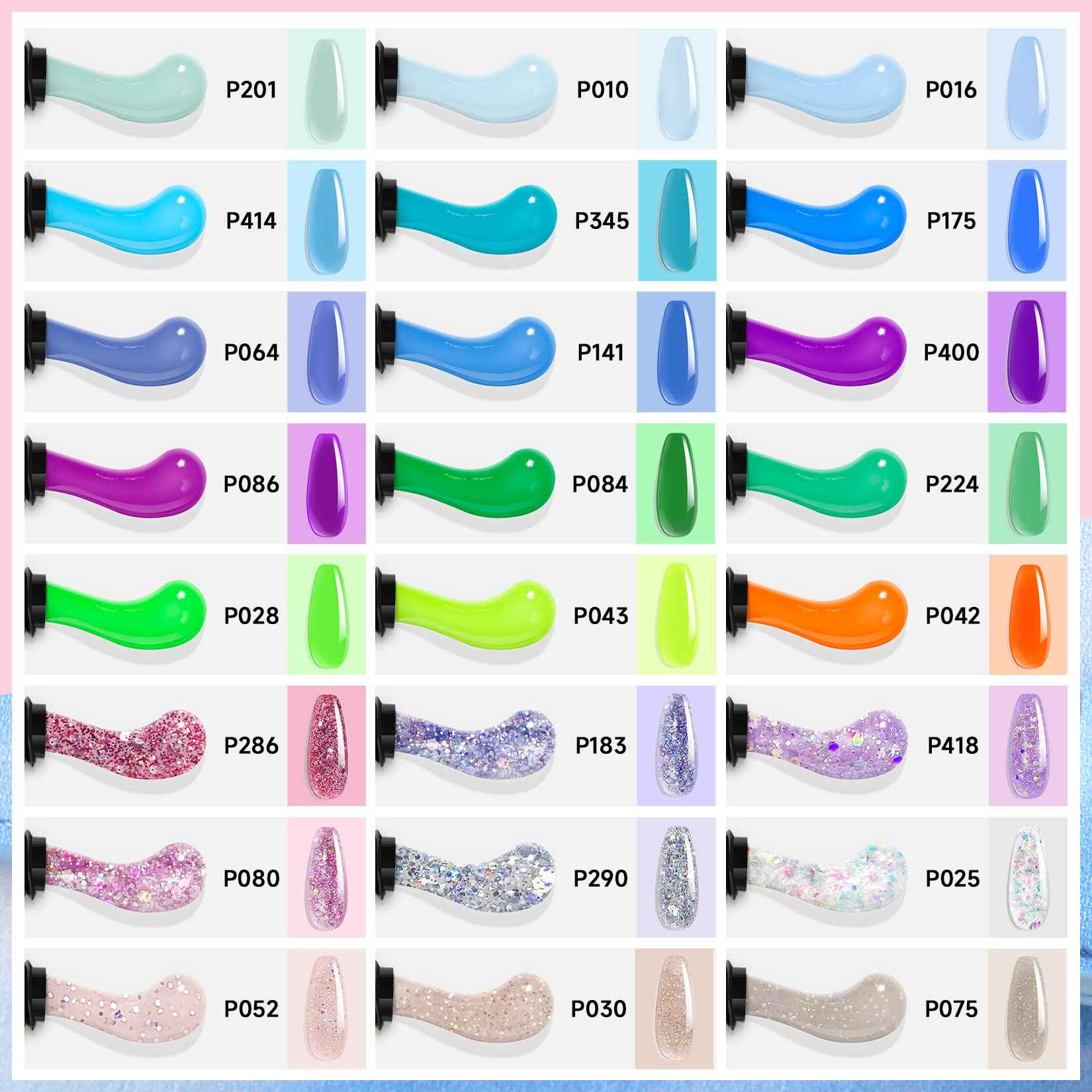 Morovan Poly Gel Nail Set: 48 Color Gel Extension Nails - Trendy Art Designs with Pure & Glitter Finish