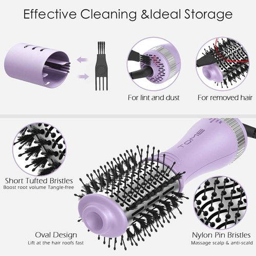 Travel Hair Dryer Brush, Dual Voltage Blow Dryer Brush, Mini Hot Air Portable 2 inch Travel Hair Dryer Styler Volumizer Oval Shape (Purple)